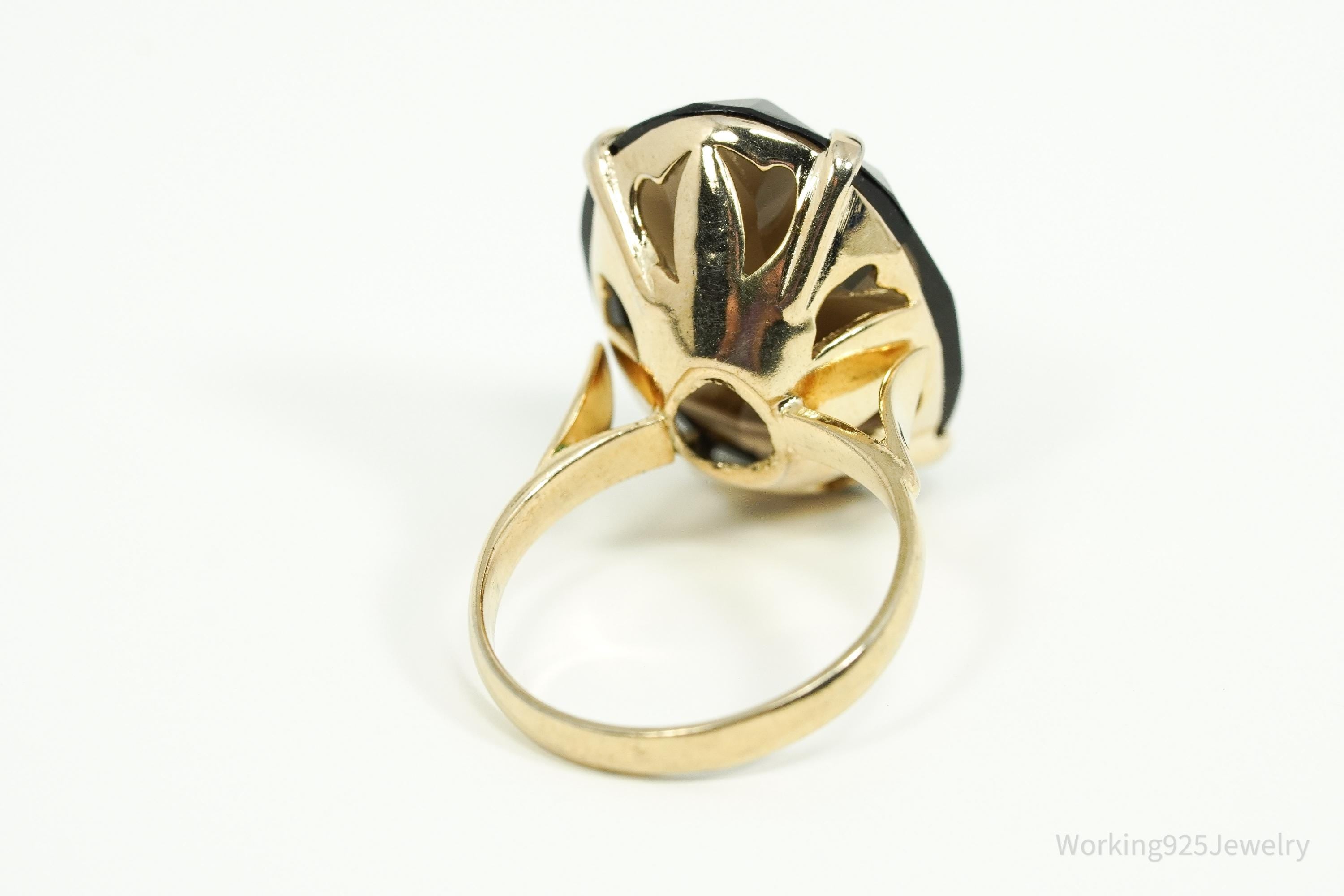 Antique Large Smoky Topaz Gold & Silver Ring - Size 7