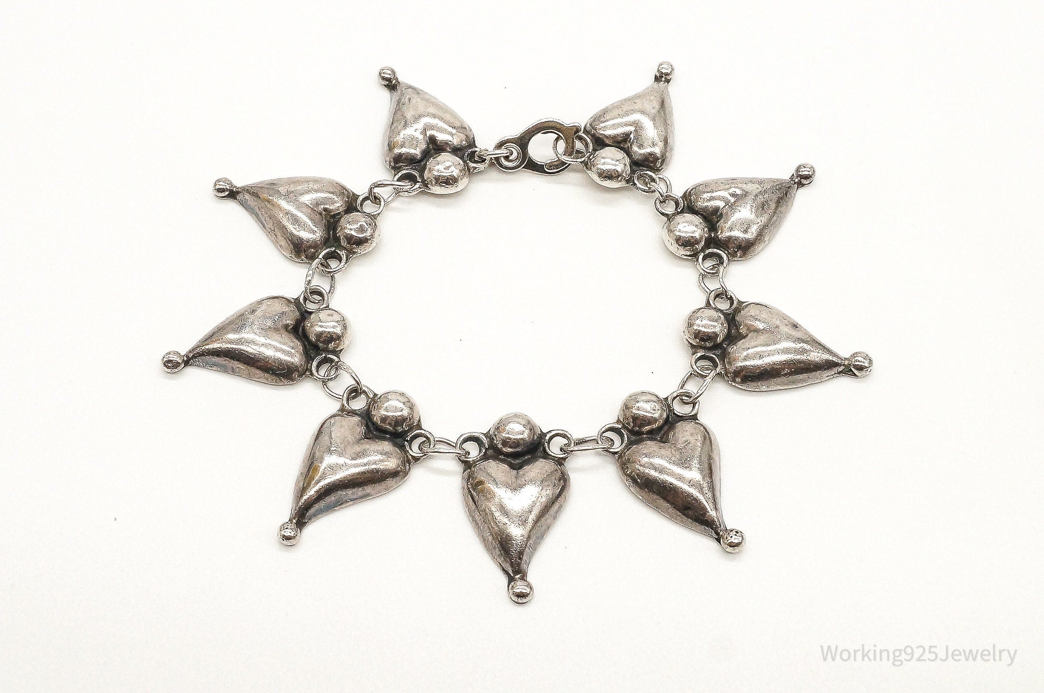 Vintage Mexico Modernist Hearts Sterling Silver Bracelet