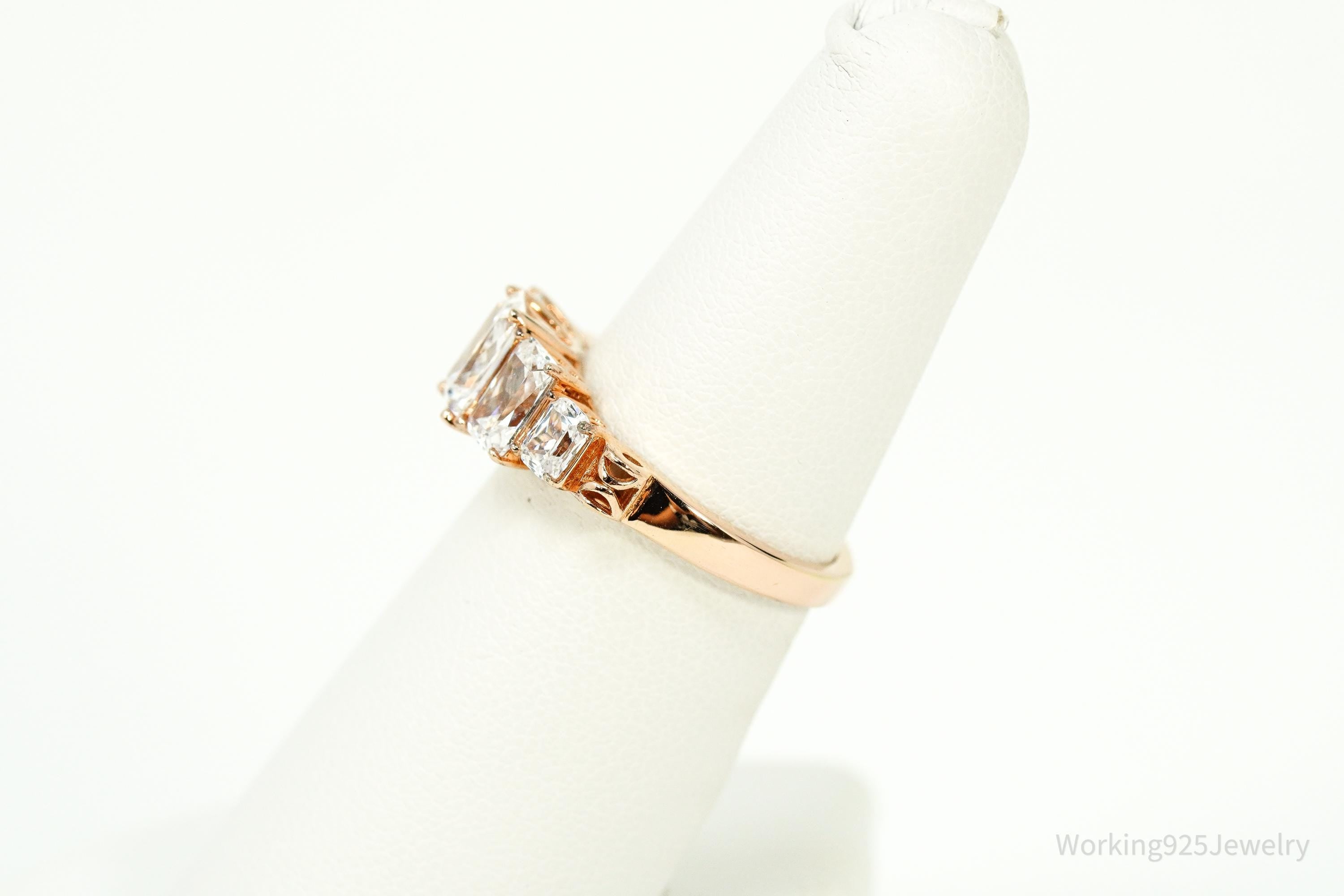 Vintage Cubic Zirconia Rose Gold Vermeil Sterling Silver Ring - Size 6.25