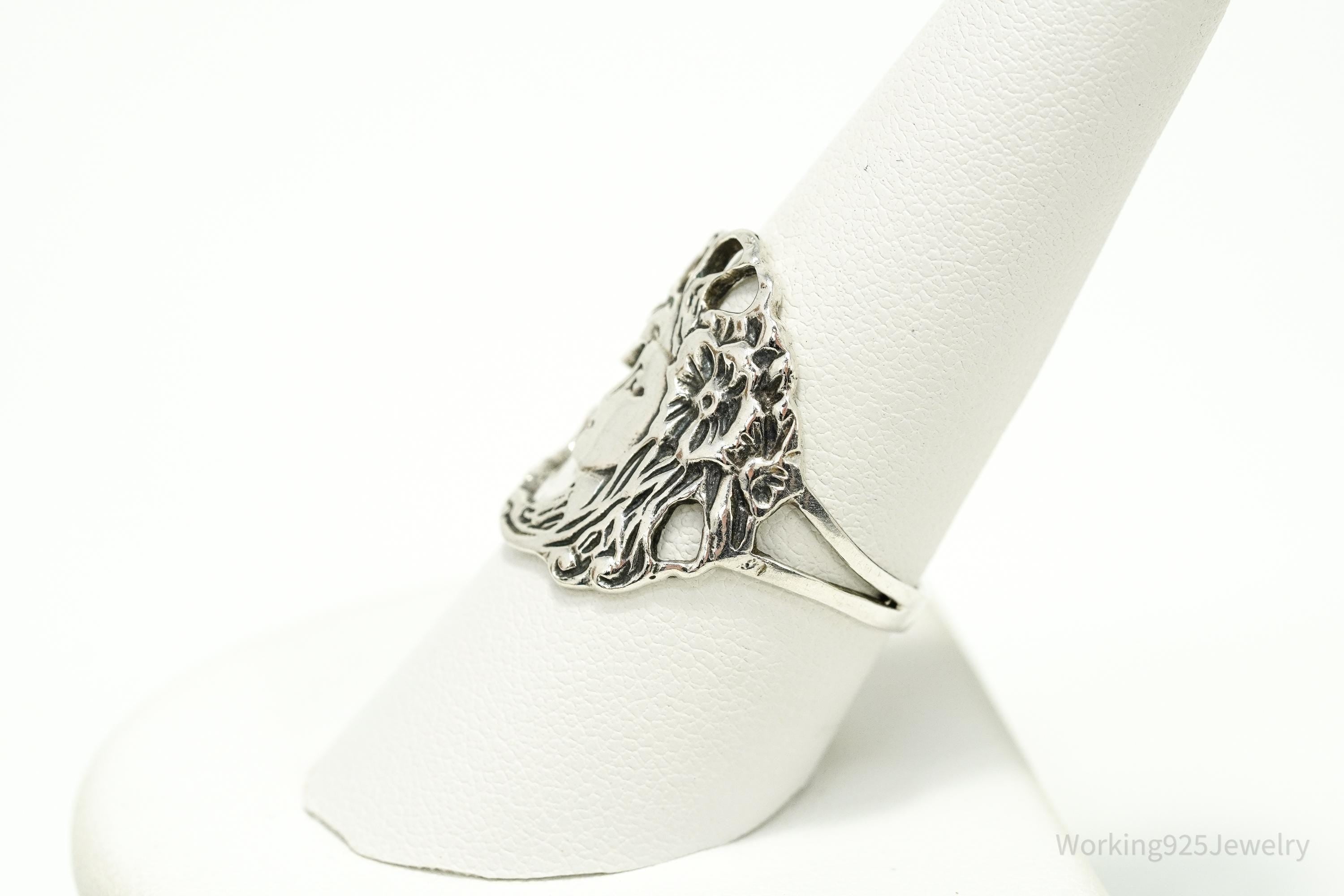 Vintage Art Nouveau Style Woman Sterling Silver Ring - Size 8.75