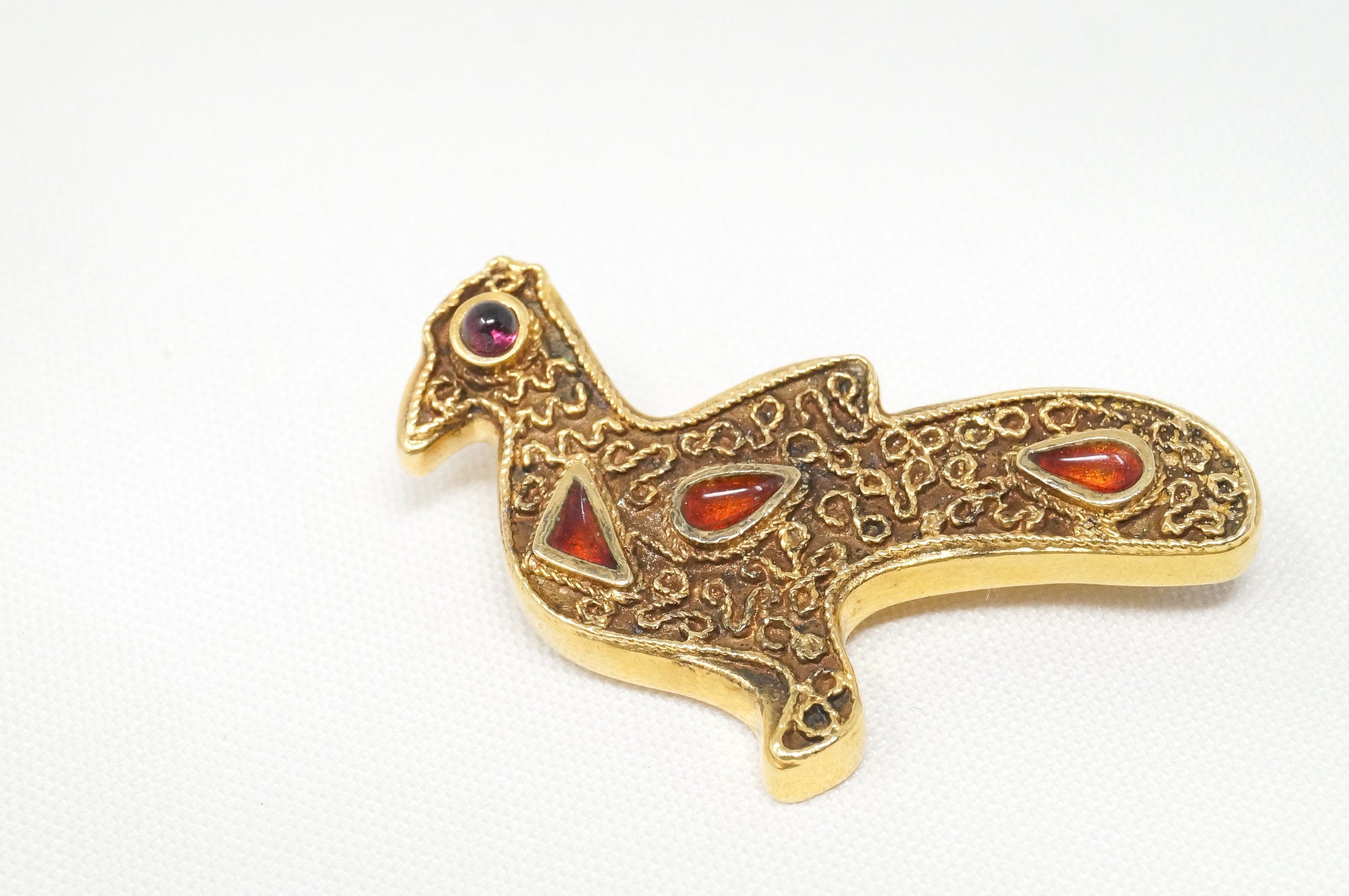 Vitg Designer MMA WAG Gold Wash Bird Enamel Amethyst Sterling Silver Brooch Pin