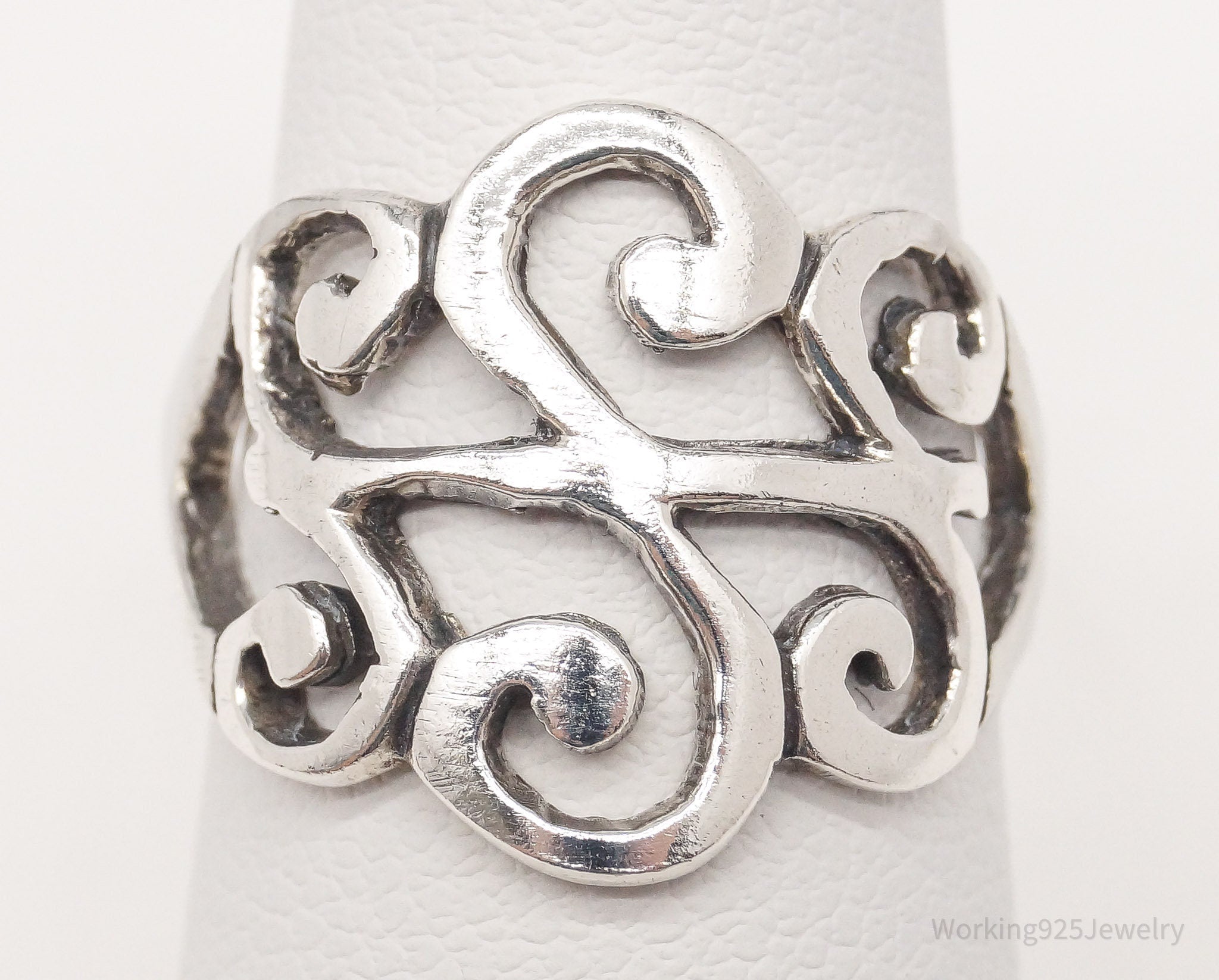 Vintage Scrolls Swirls Openwork Sterling Silver Ring - Size 5