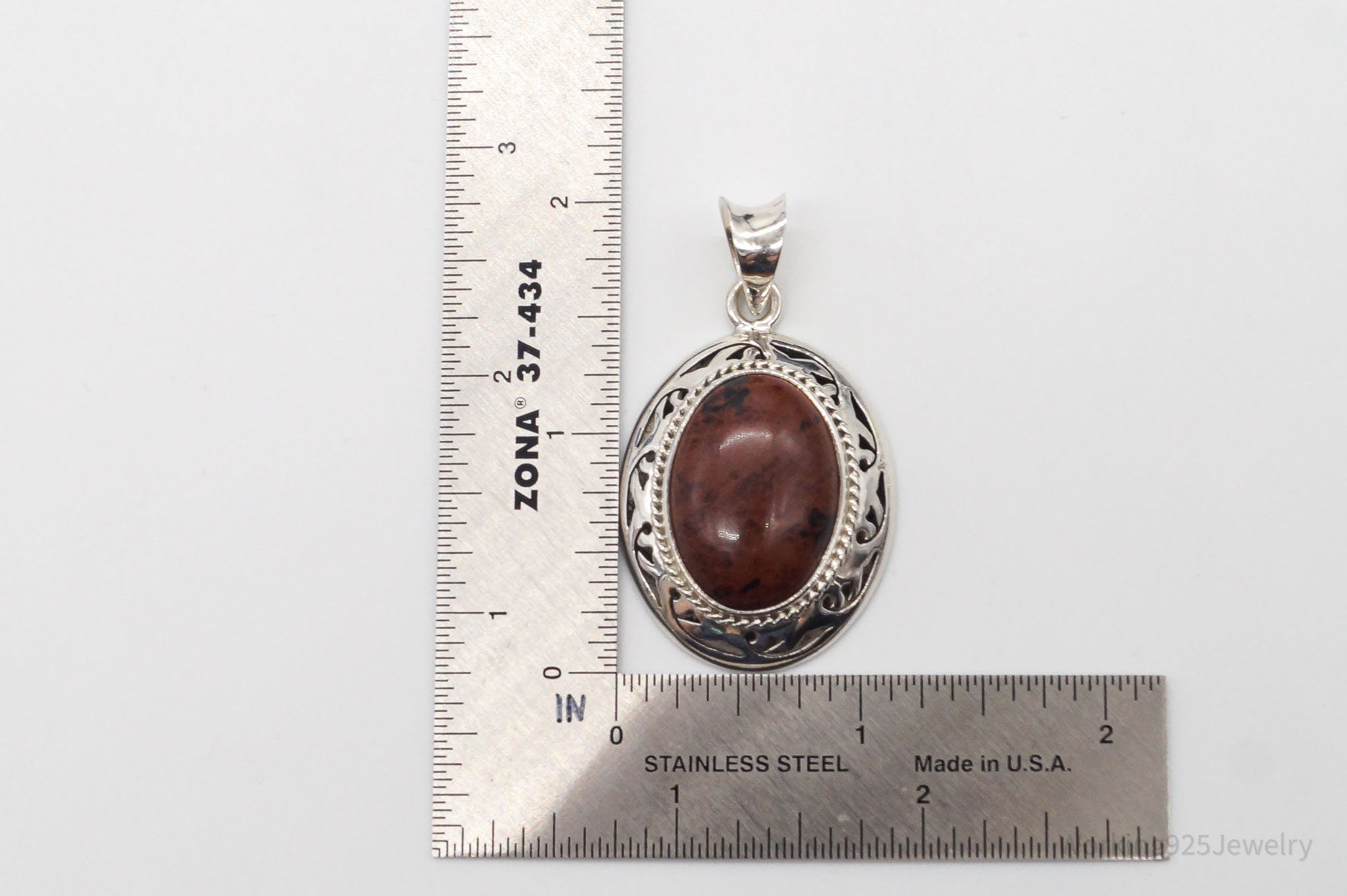 Vintage Large Mahogany Obsidian Sterling Silver Necklace Pendant