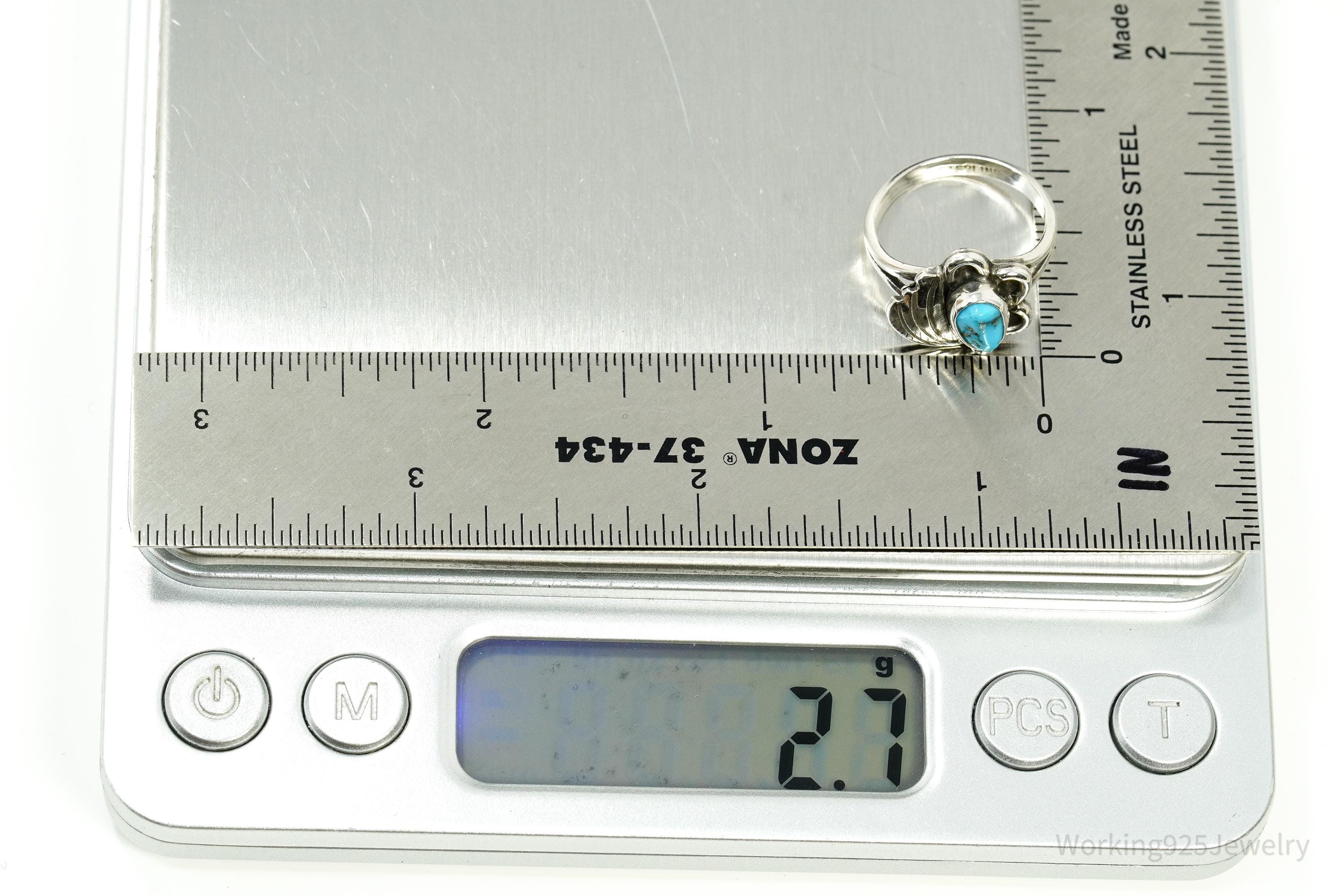 Vintage Native American Turquoise Sterling Silver Ring - Size 4.75