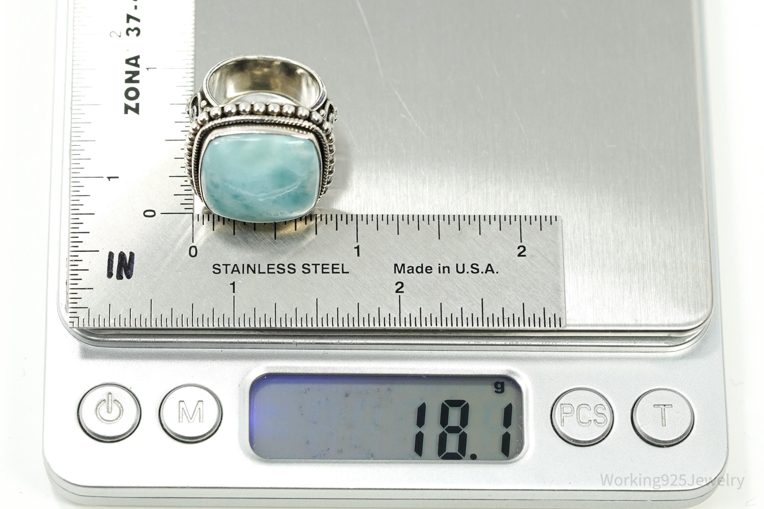 Vintage Samuel J Benham BJC Blue Larimar Sterling Silver Ring - Size 6.25