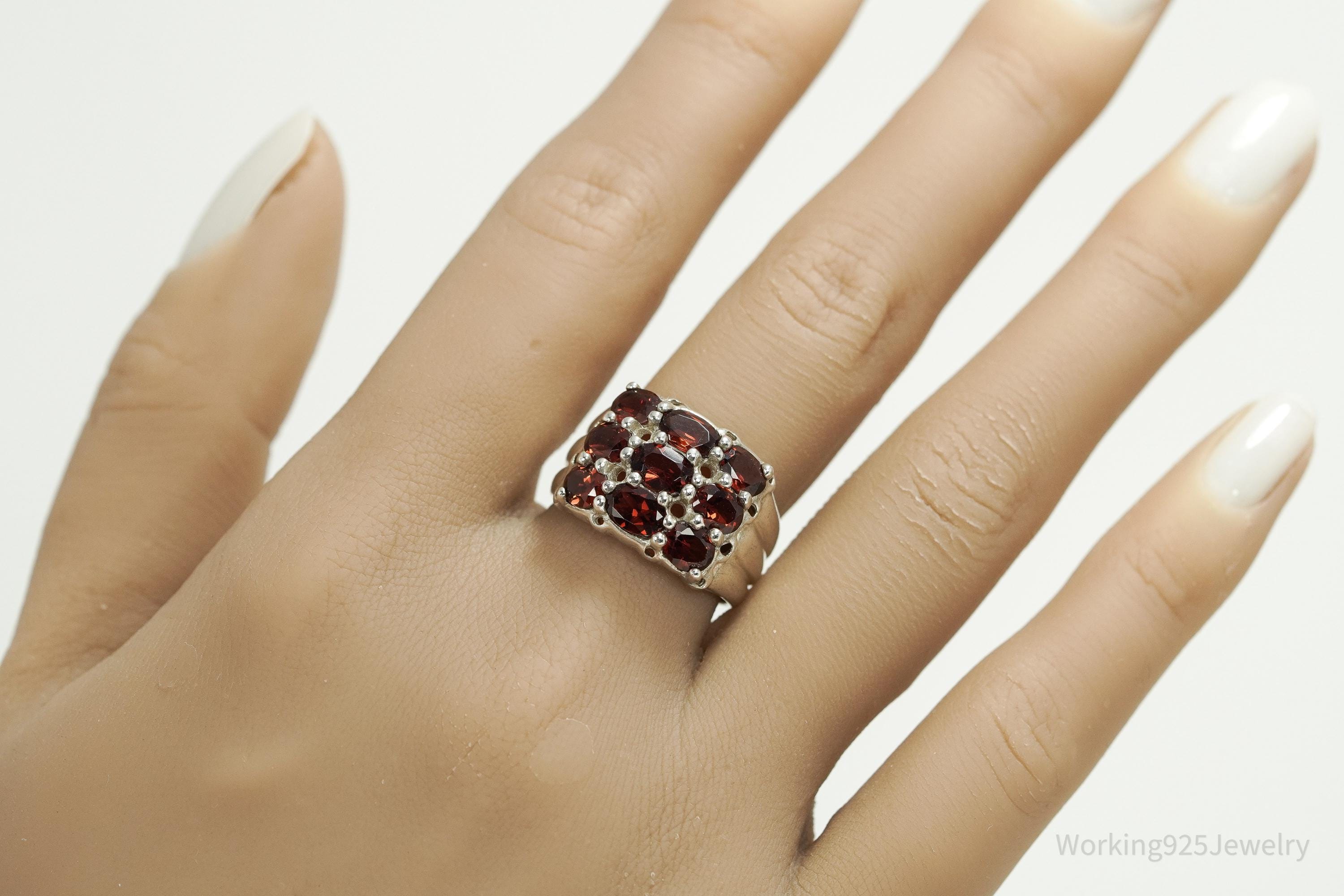 Vintage Garnet Sterling Silver Ring - Size 8.25