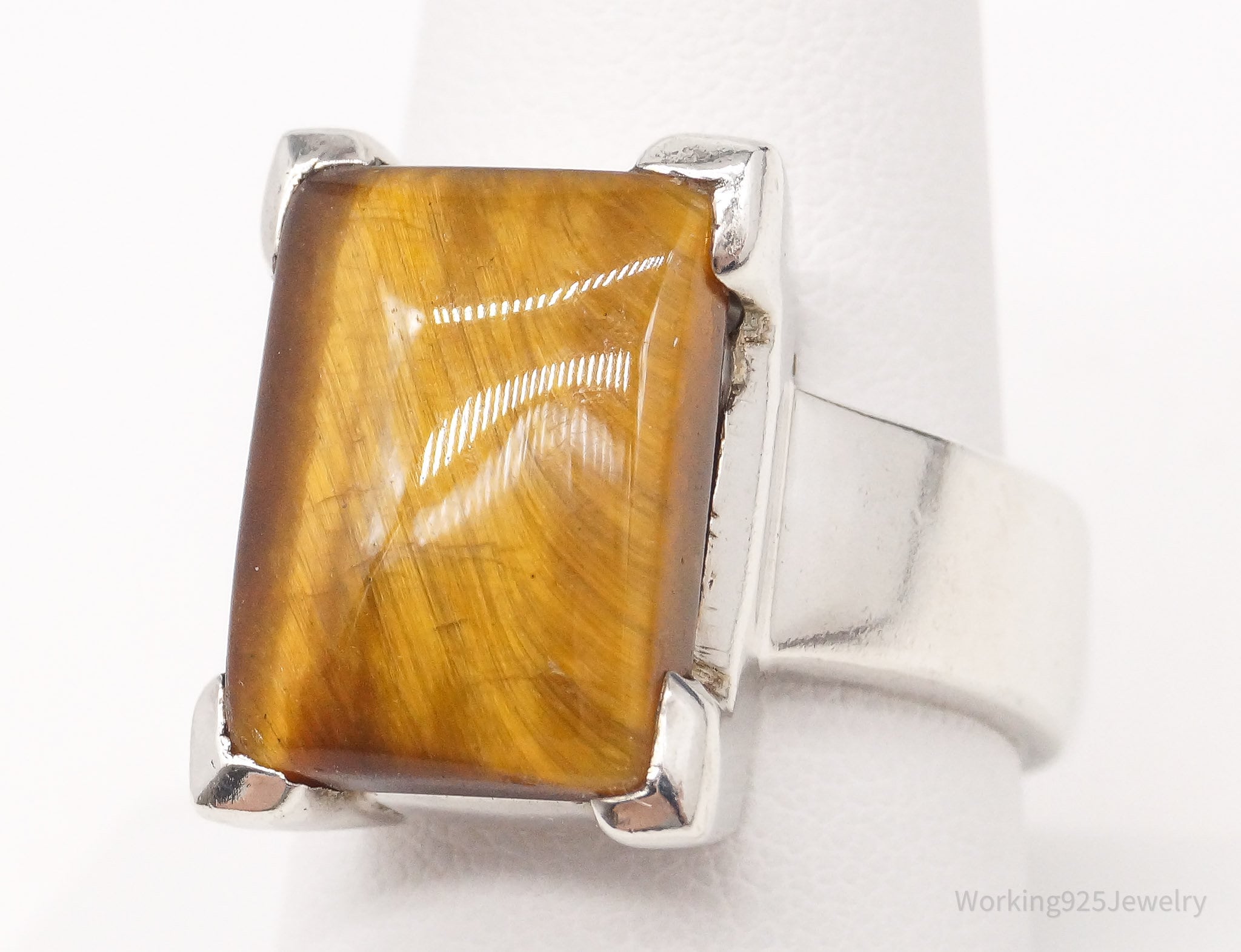 Vintage Large Tigers Eye Sterling Silver Ring - Size 9