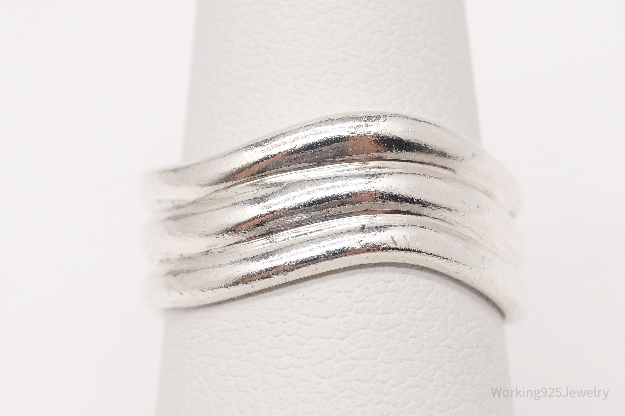 Vintage Modernist Wave Style Sterling Silver Band Ring - Size 6.75