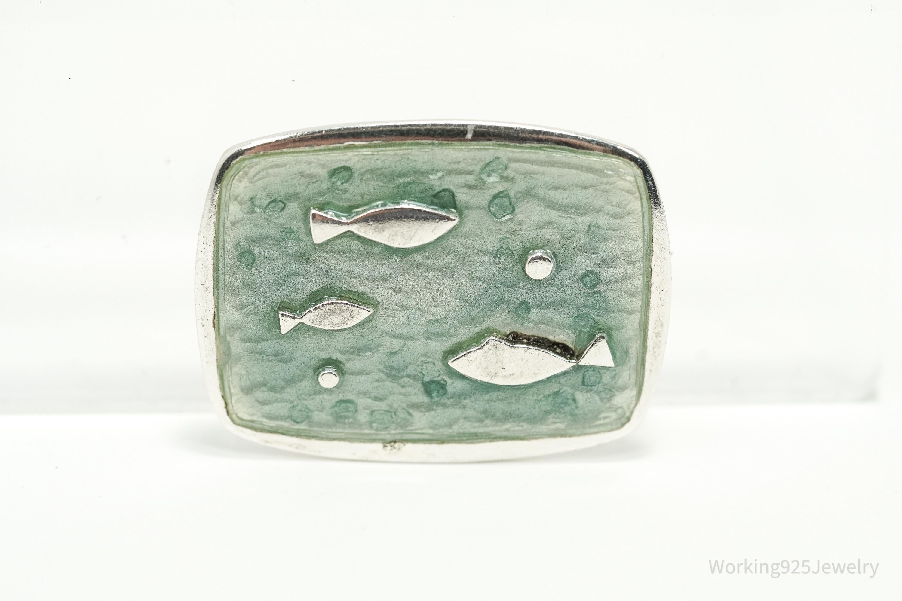 Rare Vintage Fish Enamel Modernist Sterling Silver Brooch Pin