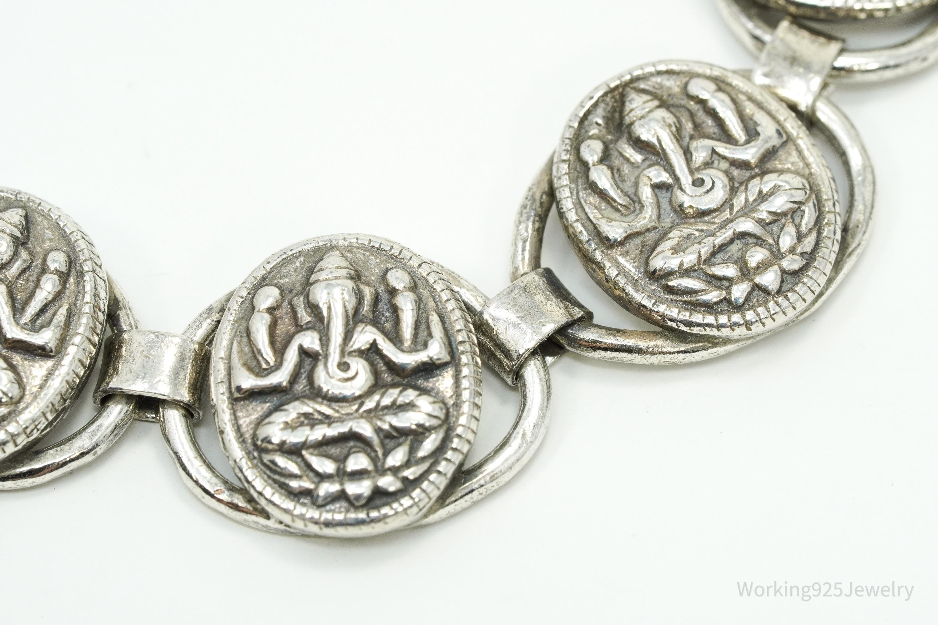 Vintage Ganesha Sterling Silver Bracelet 7.25"