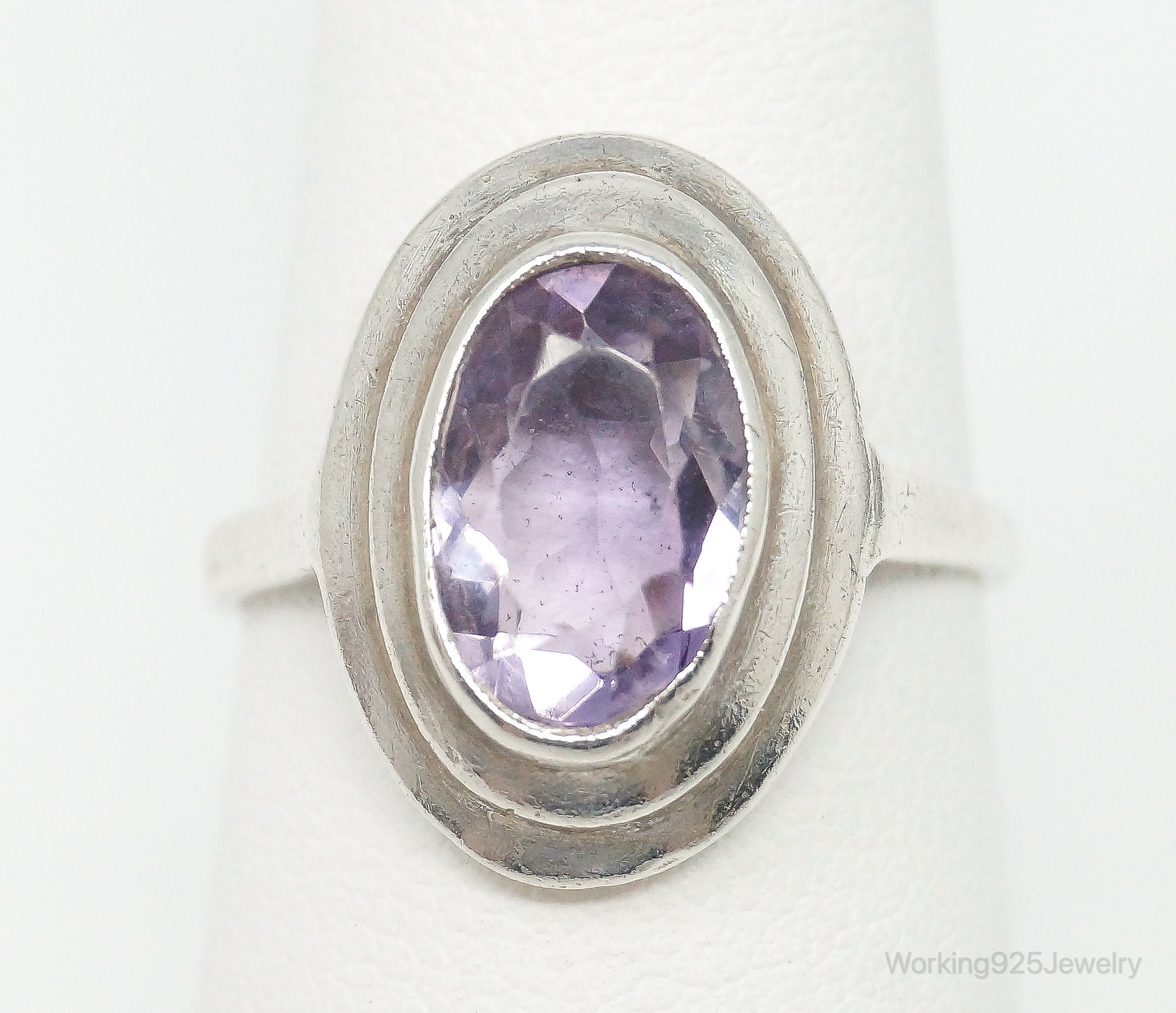 Vintage Modernist Amethyst 830 Silver Ring - Size 7.5