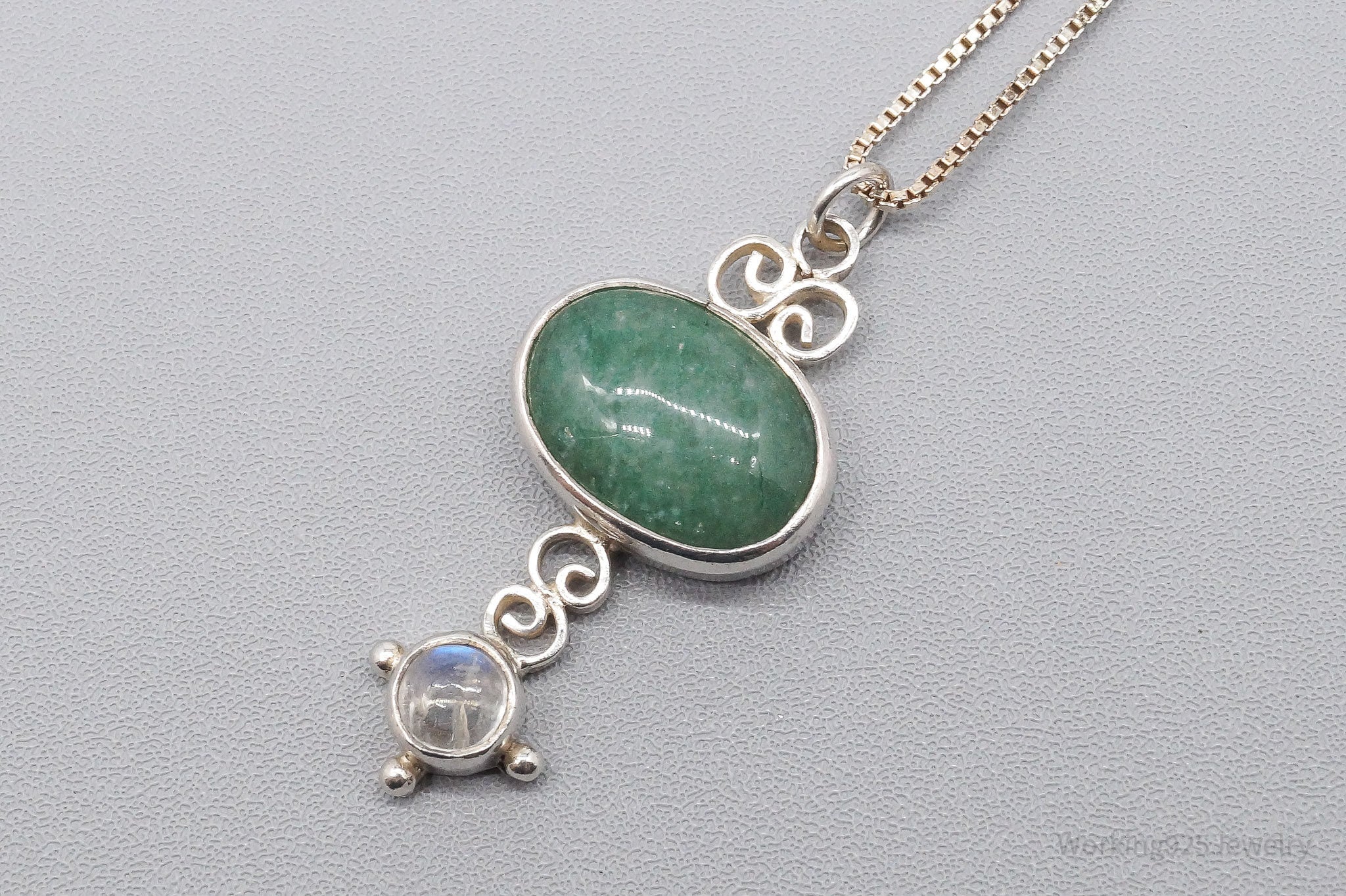 Vintage SAJEN Aventurine & Moonstone Sterling Silver Necklace 20"