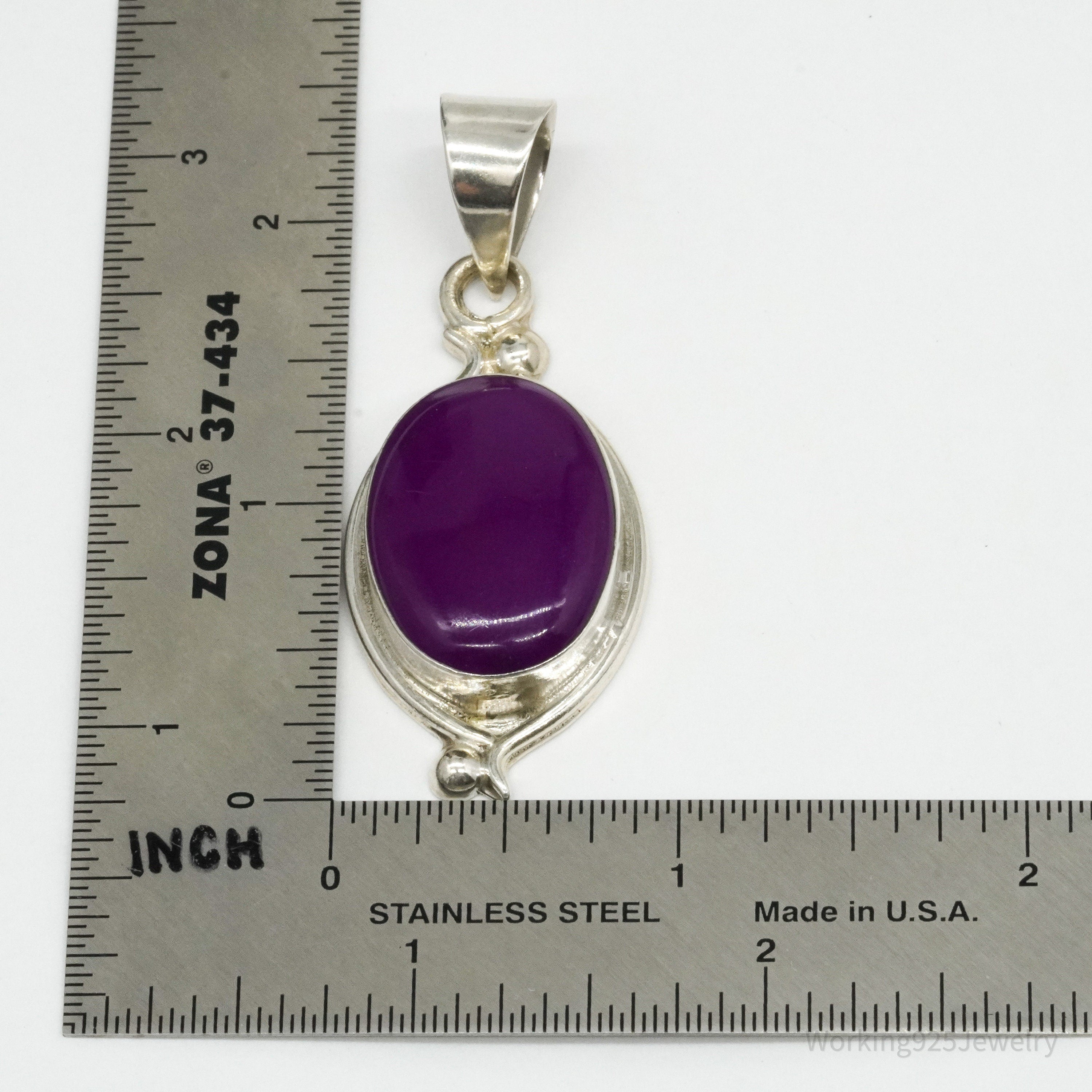 Vintage Large Mexico Modernist Sugilite Sterling Silver Pendant 2 5/16"