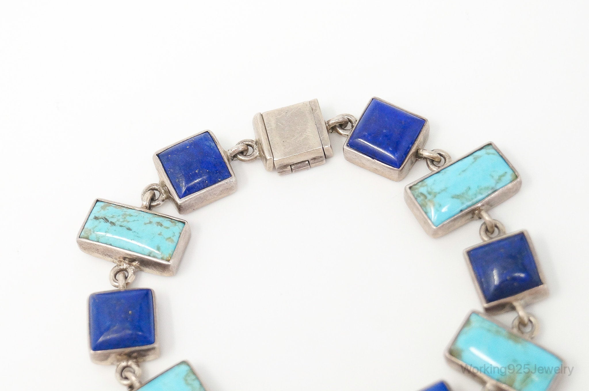 Vintage Sheri Liebert Turquoise Lapis Lazuli Sterling Silver Bracelet