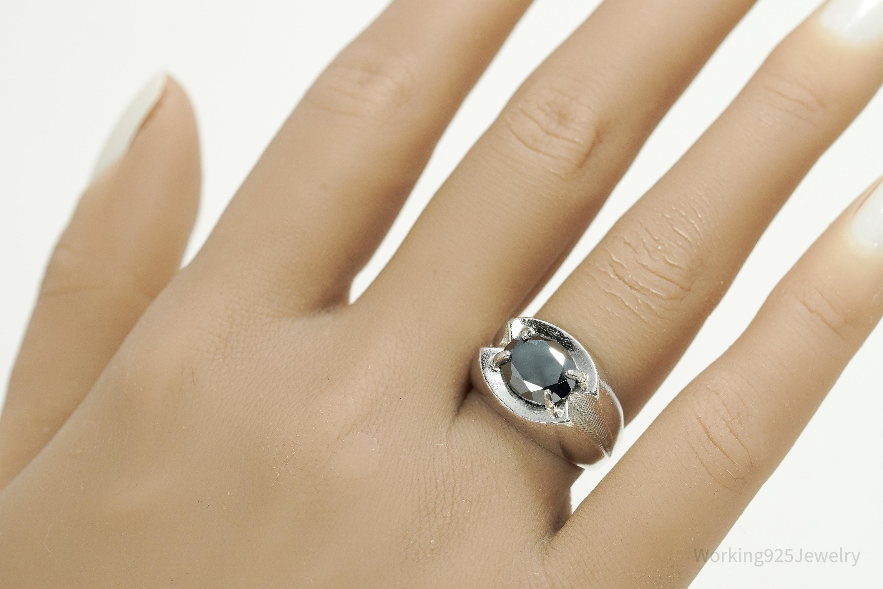 Vintage MCM Vargas Mfg. Co. Hematite Sterling Silver Ring - Size 7