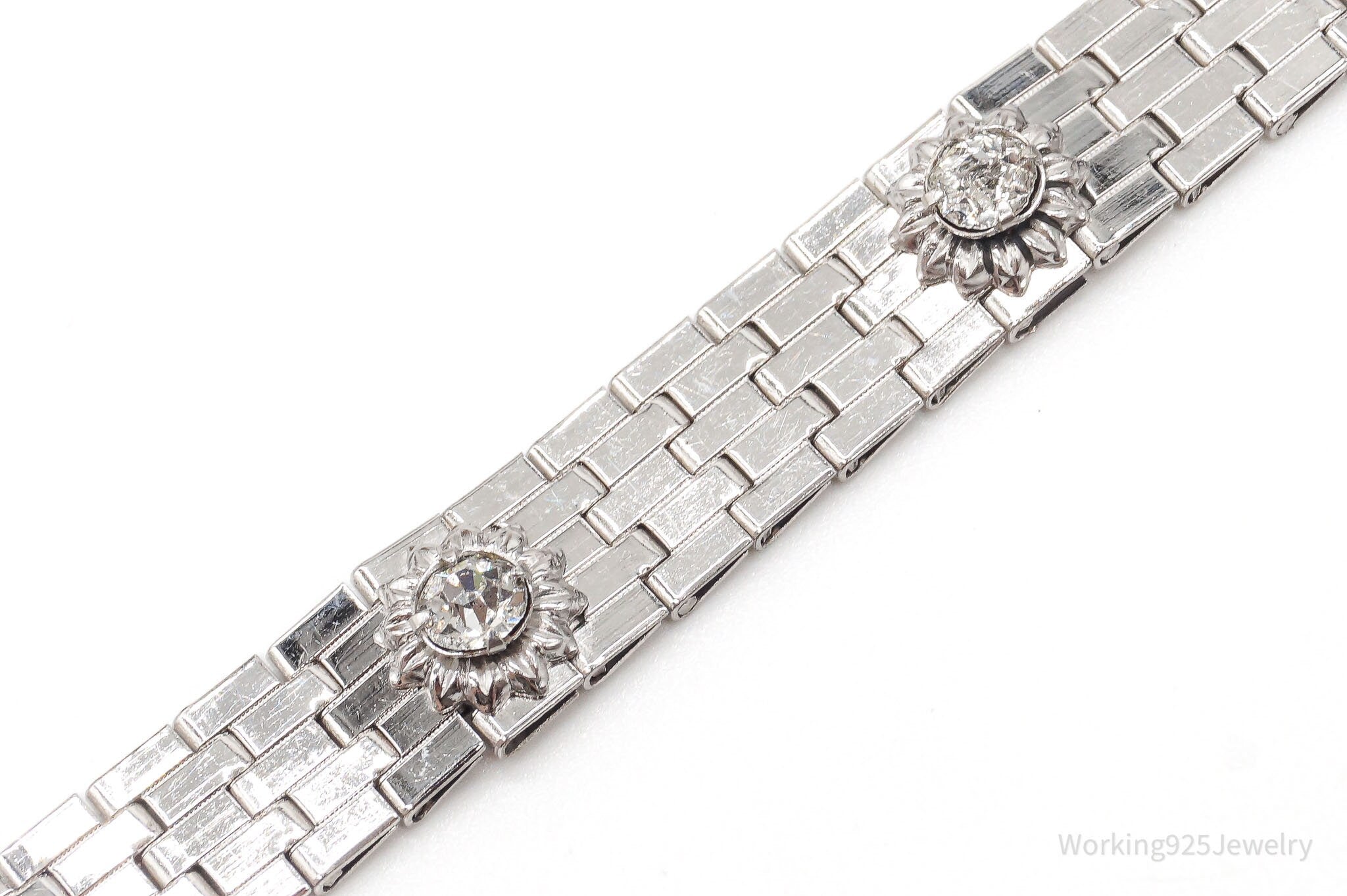 Vintage Pr St Co 1930s 1/20 12K White Gold Filled Rhinestone Bracelet