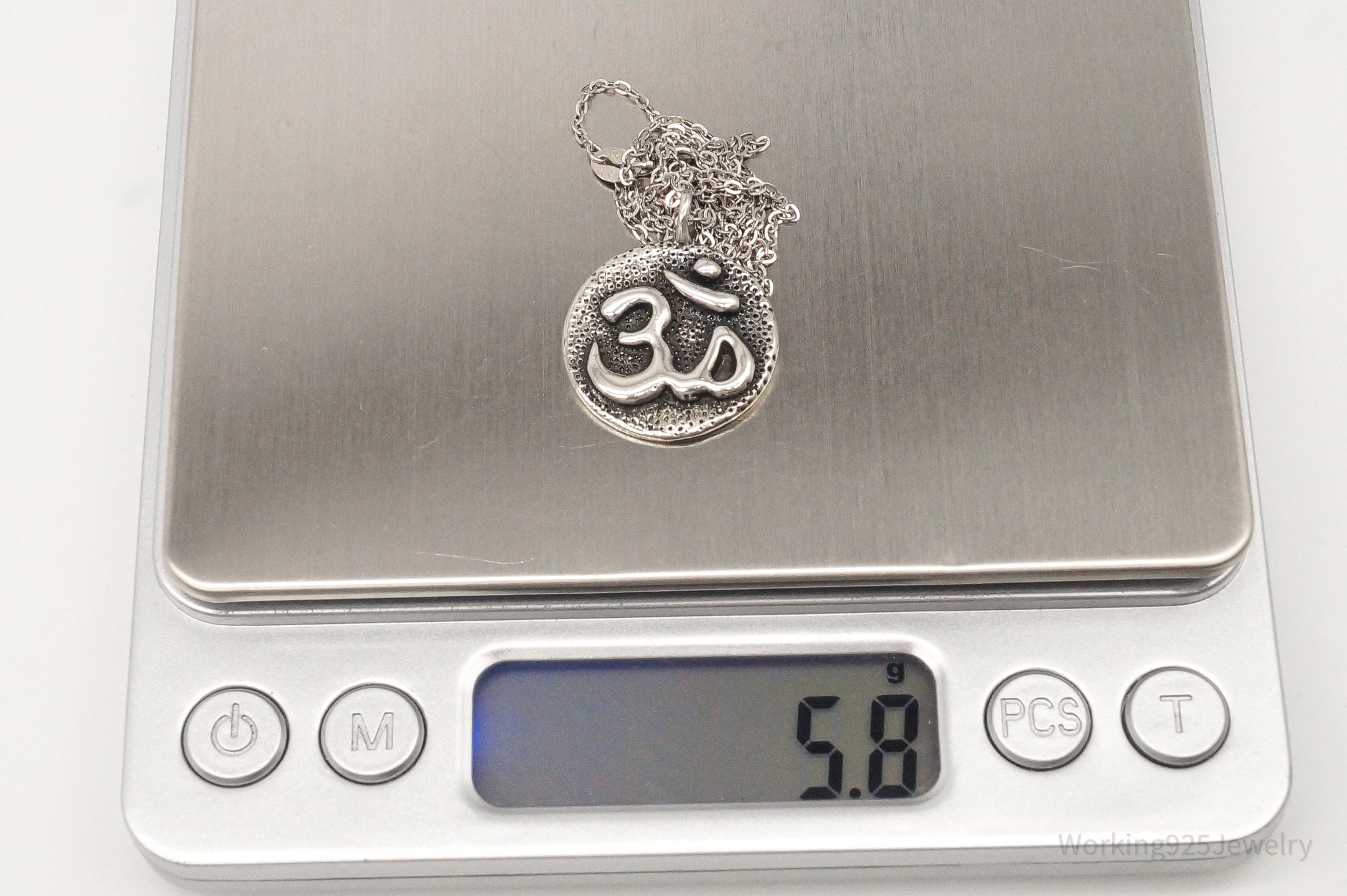 Vintage Om Symbol Sterling Silver Necklace