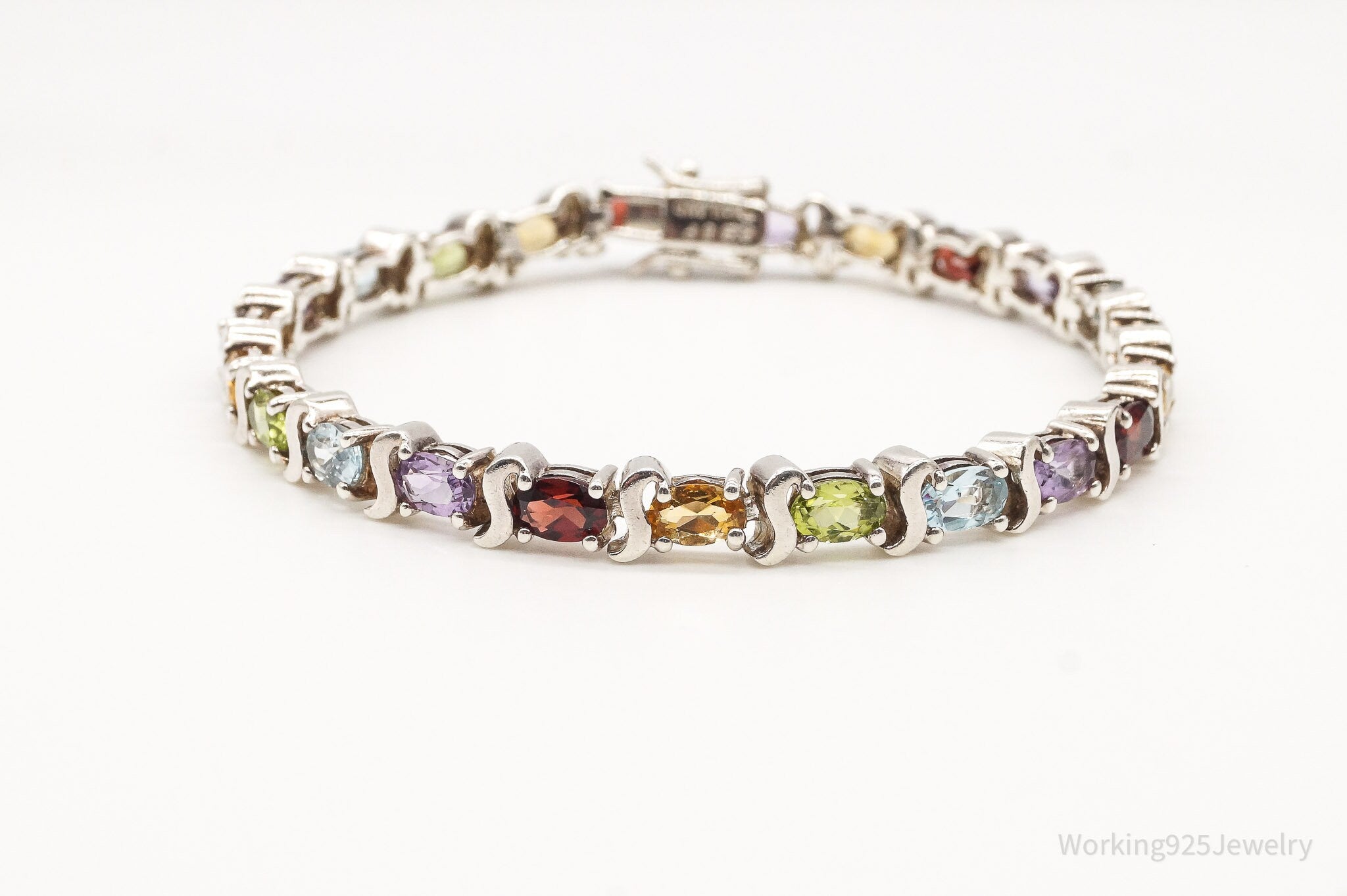 Vintage Multi Gemstones Sterling Silver Bracelet