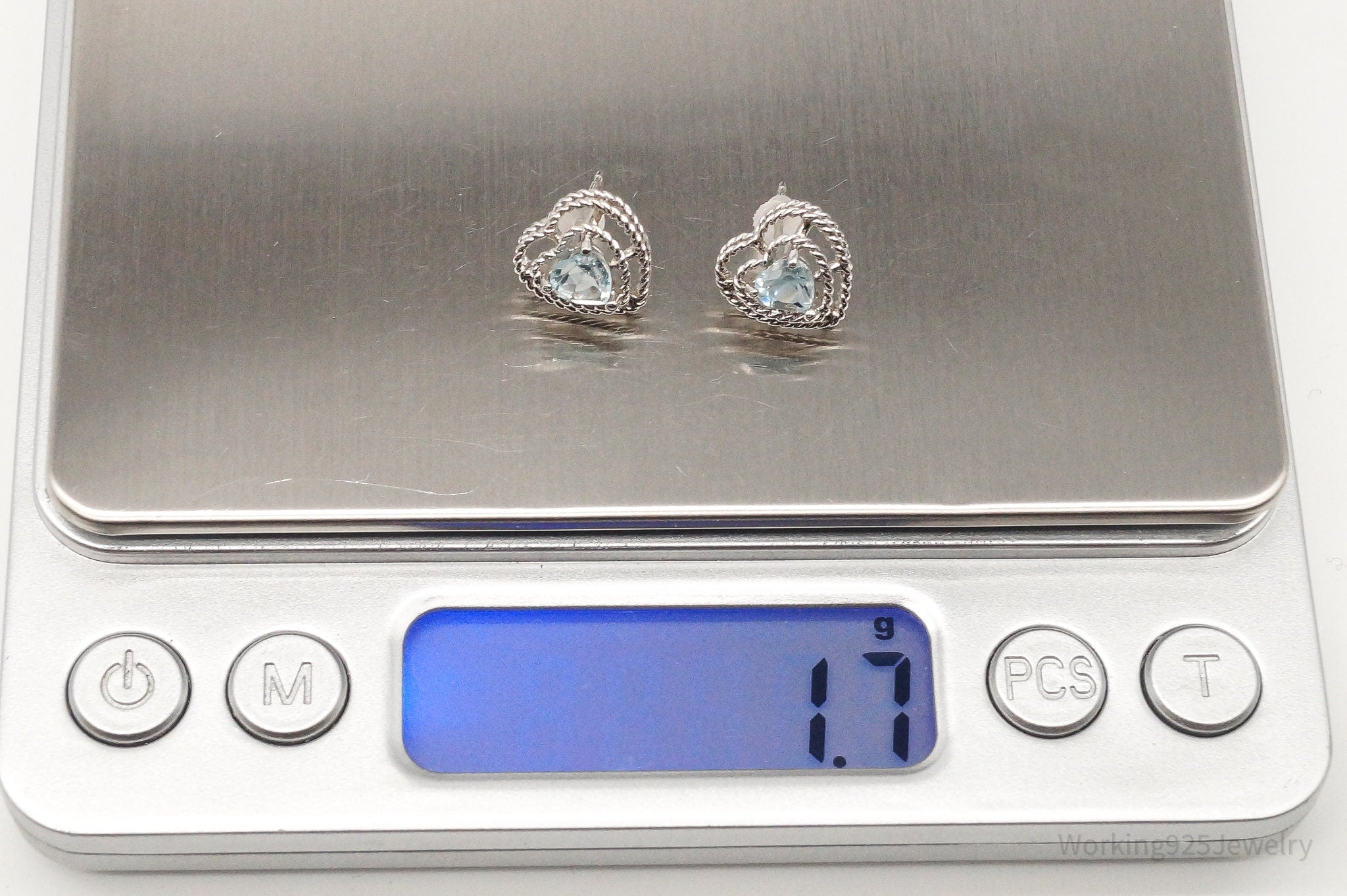 Vintage Ross Simons Blue Topaz Heart Sterling Silver Earrings