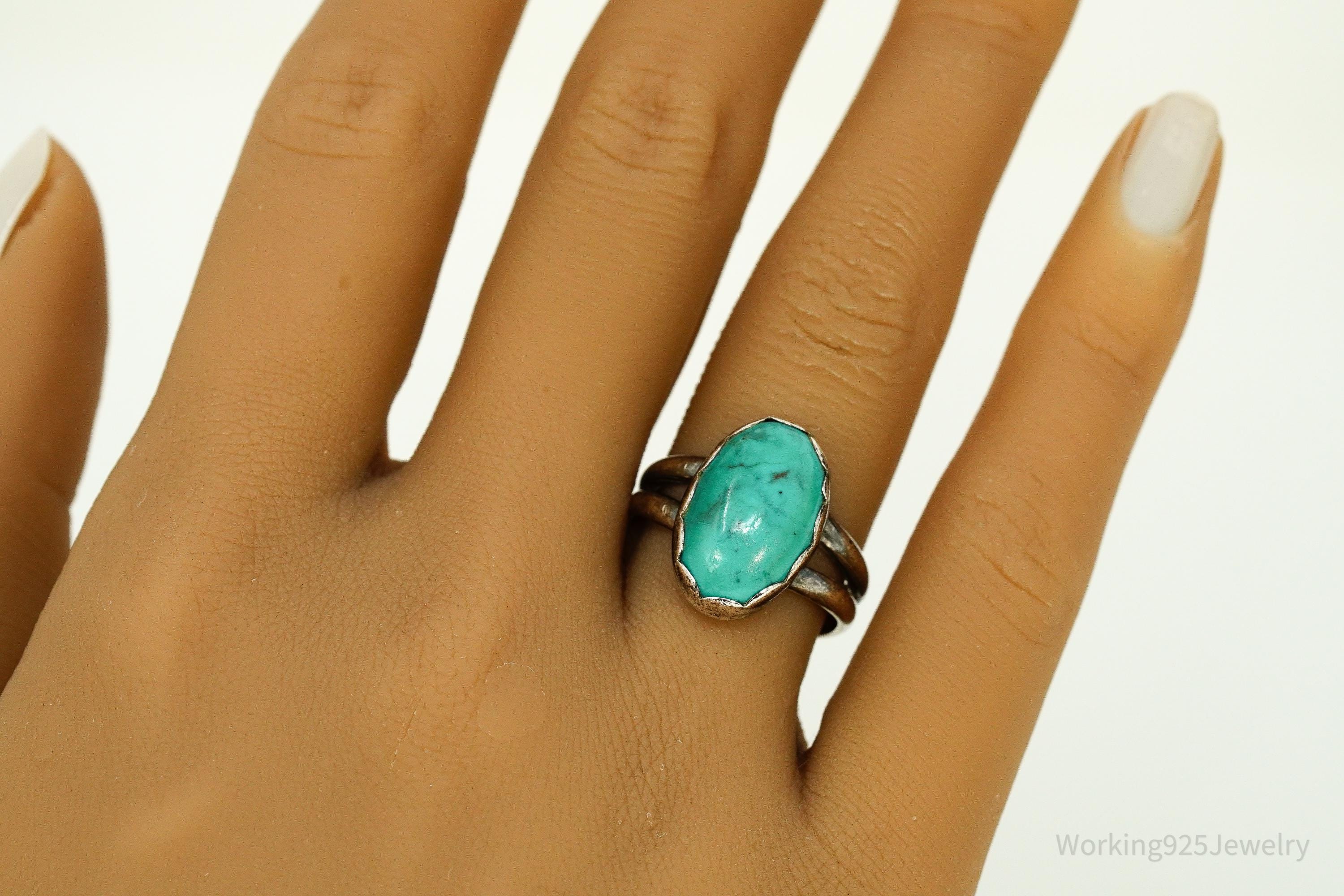 Vintage Native American Turquoise Sterling Silver Ring - Size 7.75