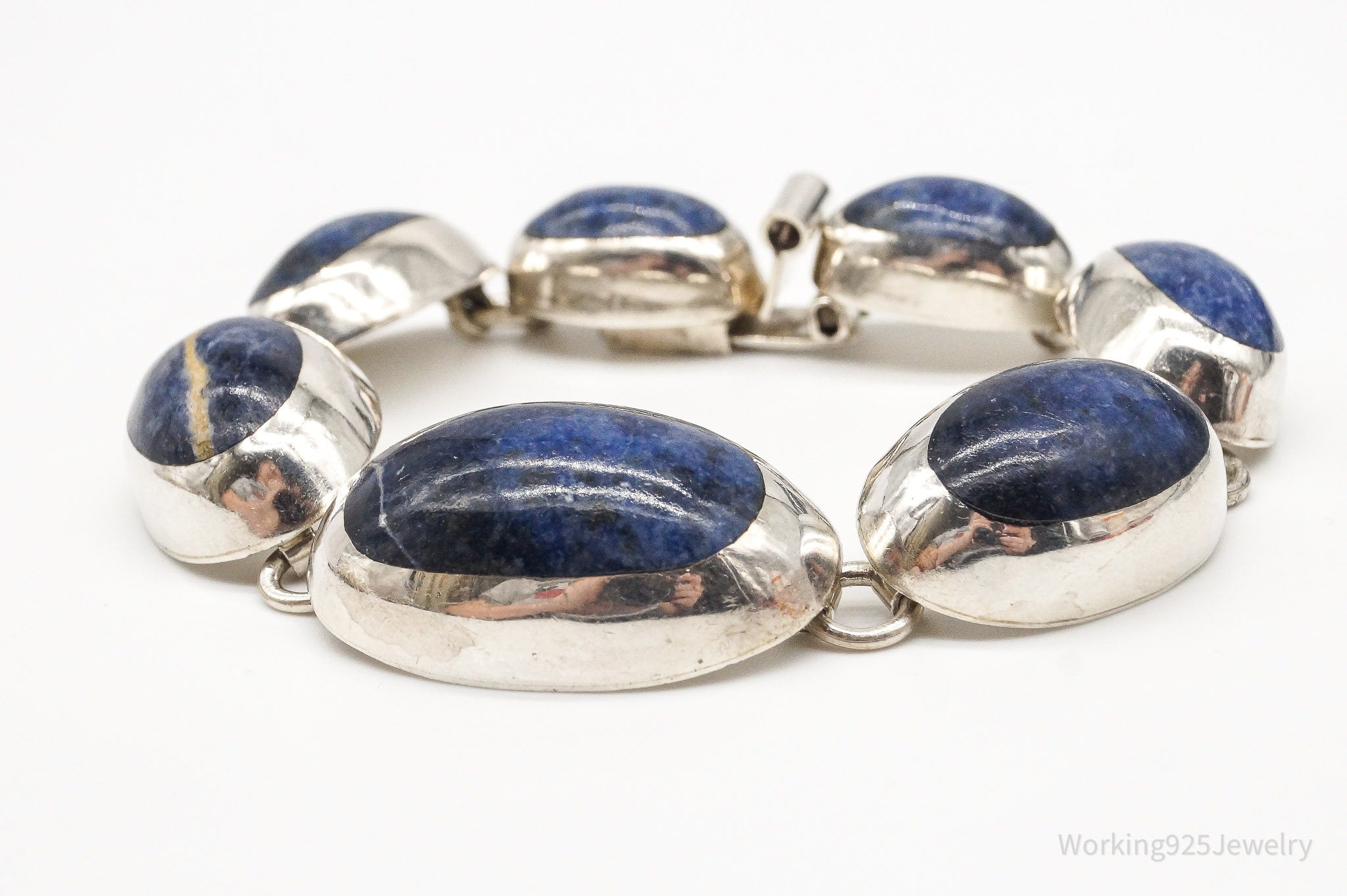 Vintage Taxco Mexico Sodalite Modernist Style Sterling Silver Bracelet