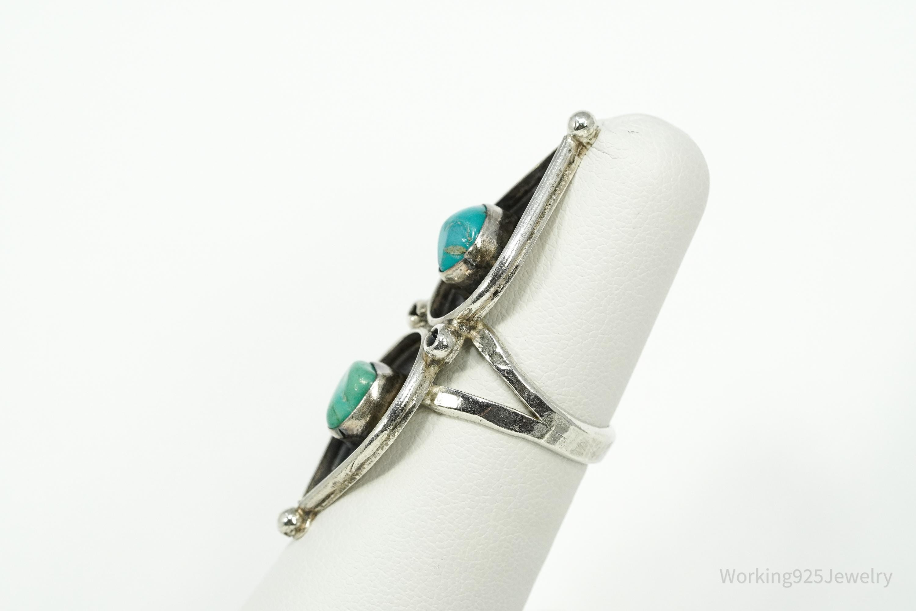 Vintage Handmade Native American Turquoise Silver Ring - Size 5.5