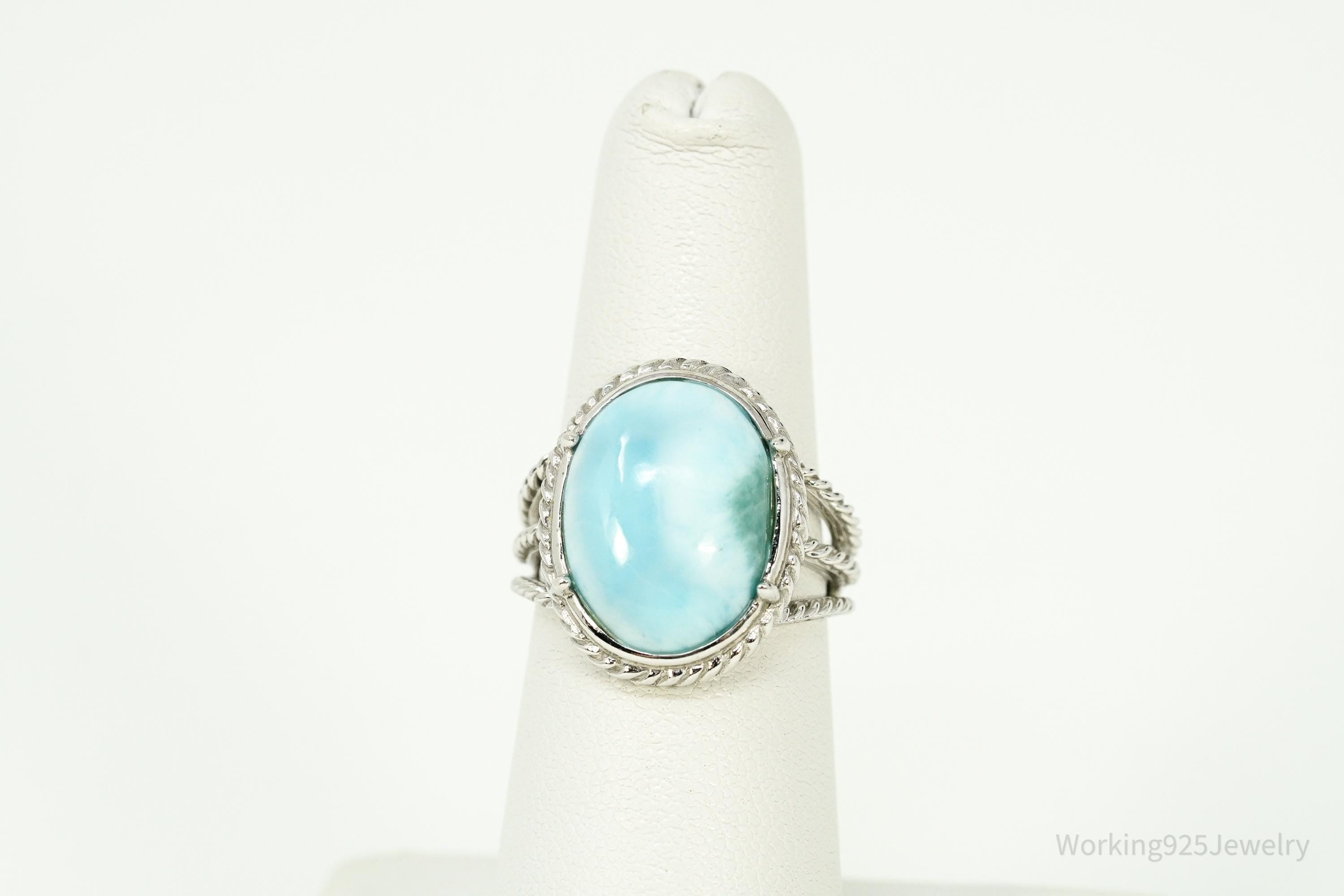 Vintage Blue Larimar Sterling Silver Ring - Size 5.75