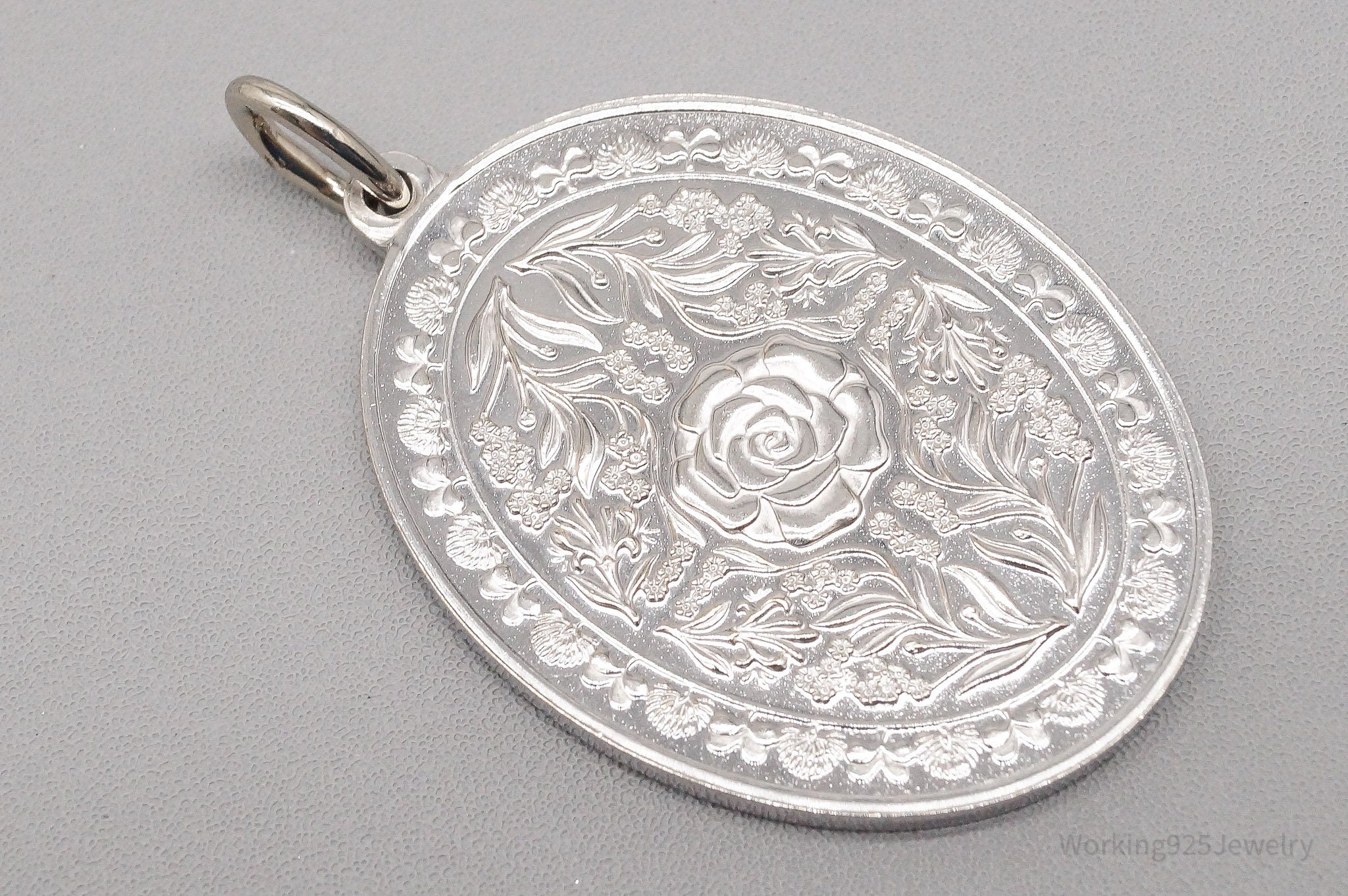 Vintage Rose Floral Sterling Silver Rose Pendant