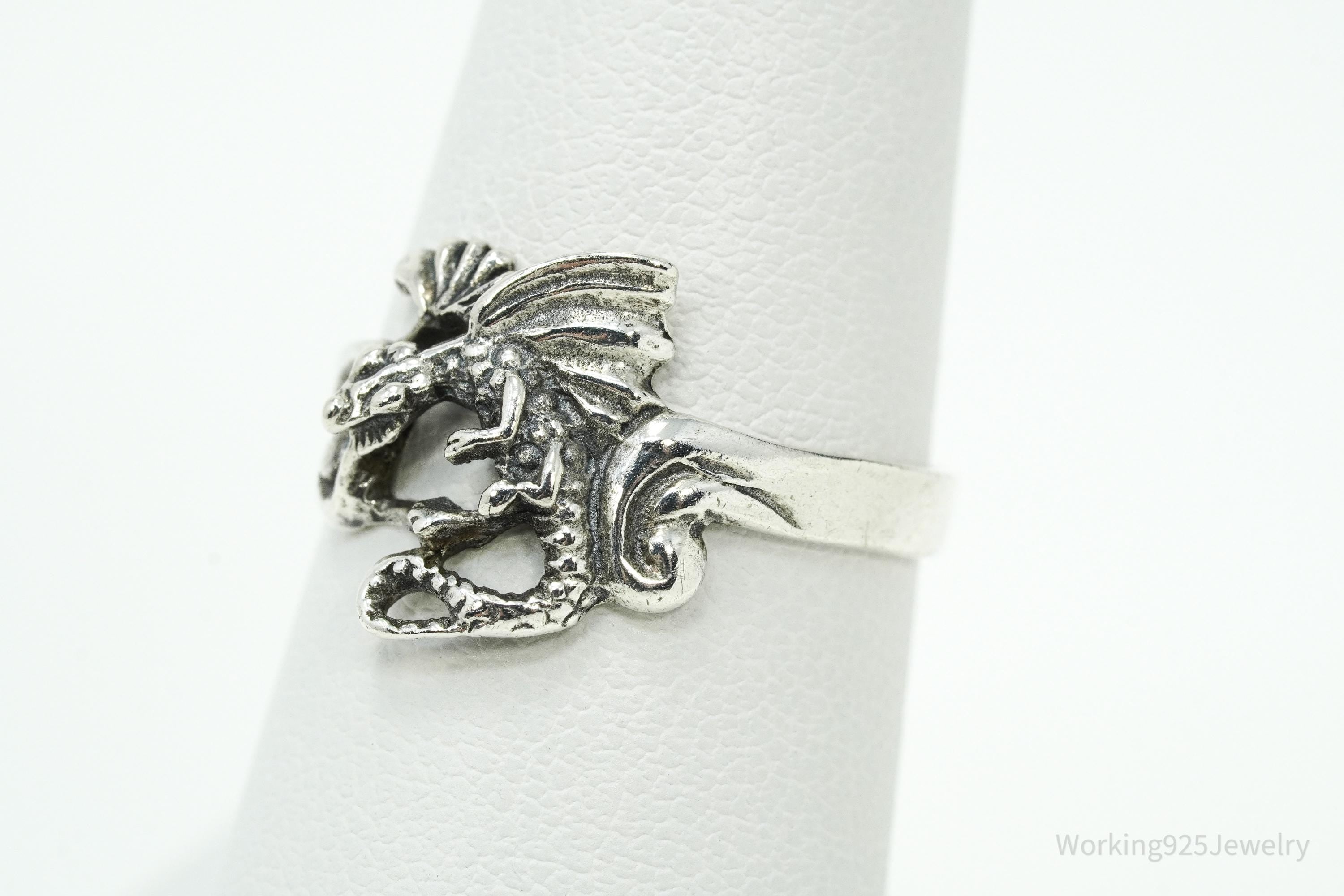 Vintage Dragon Sterling Silver Ring - Size 7