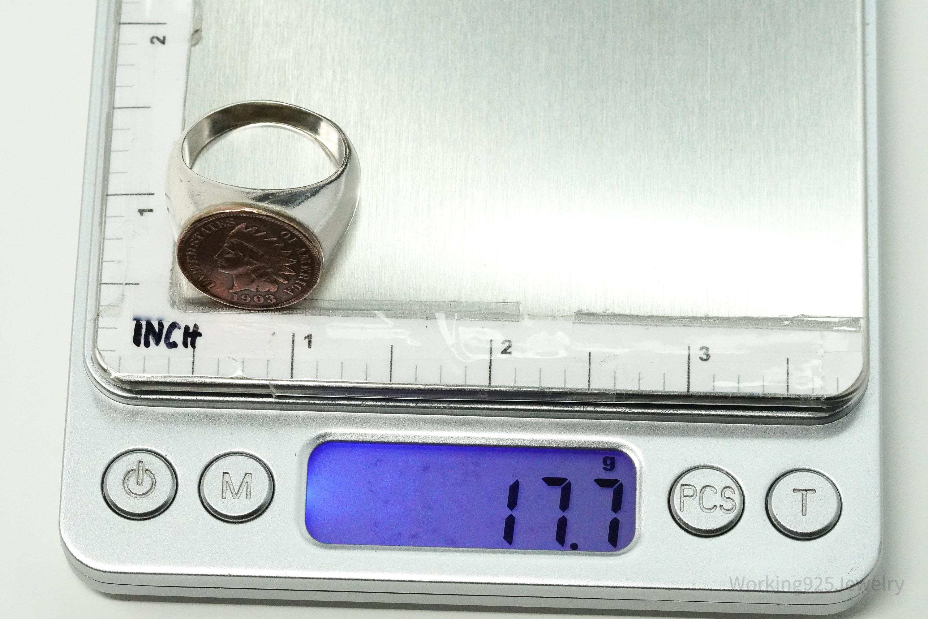 Vintage 1903 Indian Head Cent Penny Silver Ring - Size 10.5