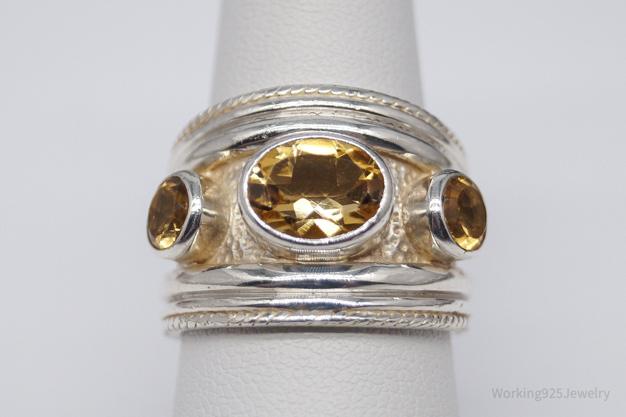 Vintage SJ Citrine Sterling Silver Ring - Size 7.75