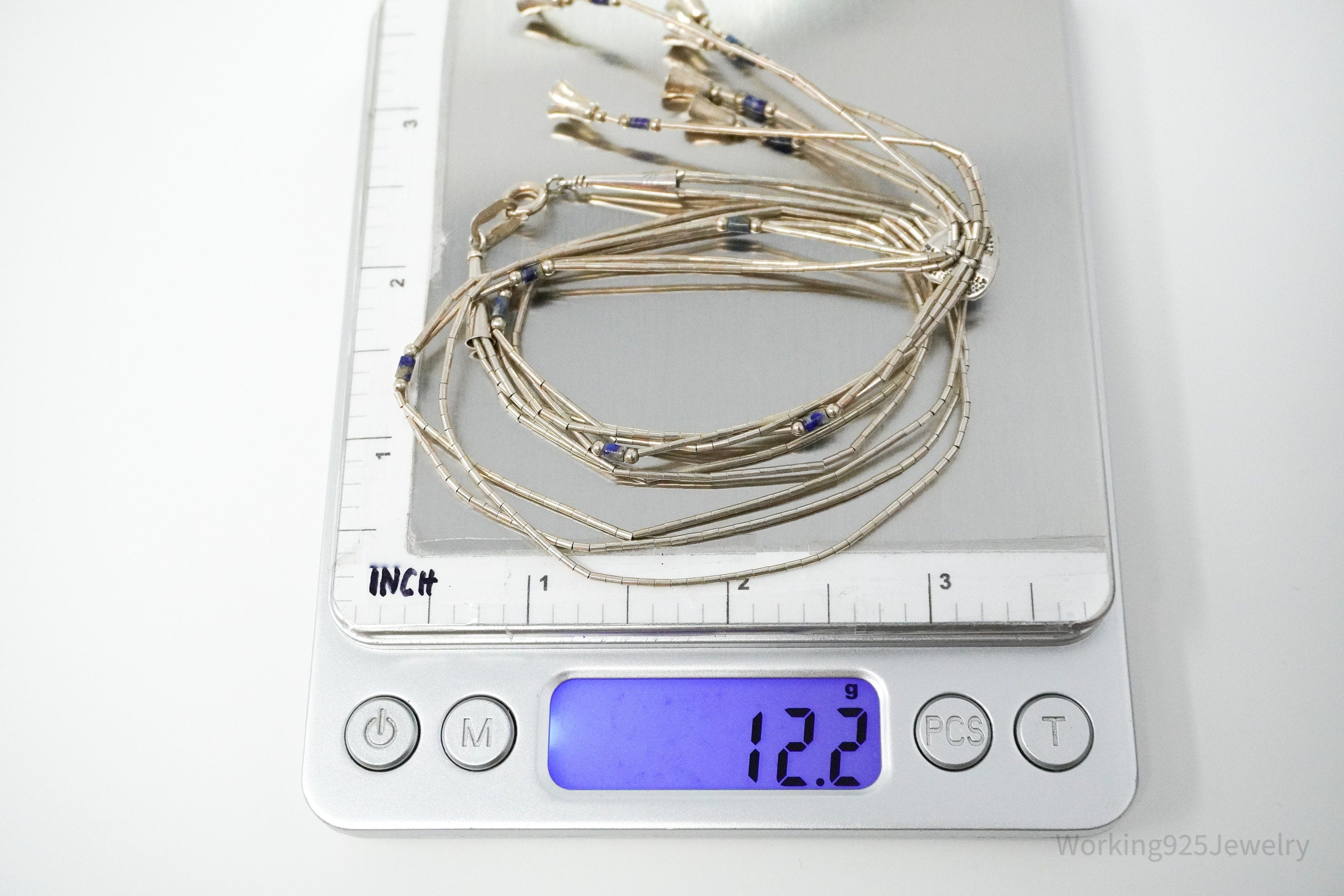 Vintage Native American QT Lapis Lazuli Sterling Silver Necklace 20"