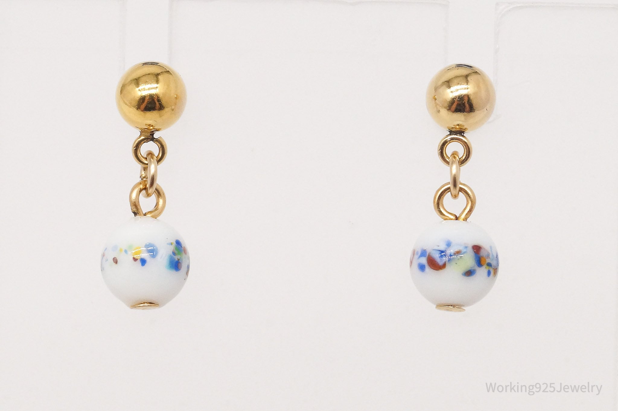 Vintage Porcelain Dangle Gold Plated Earrings