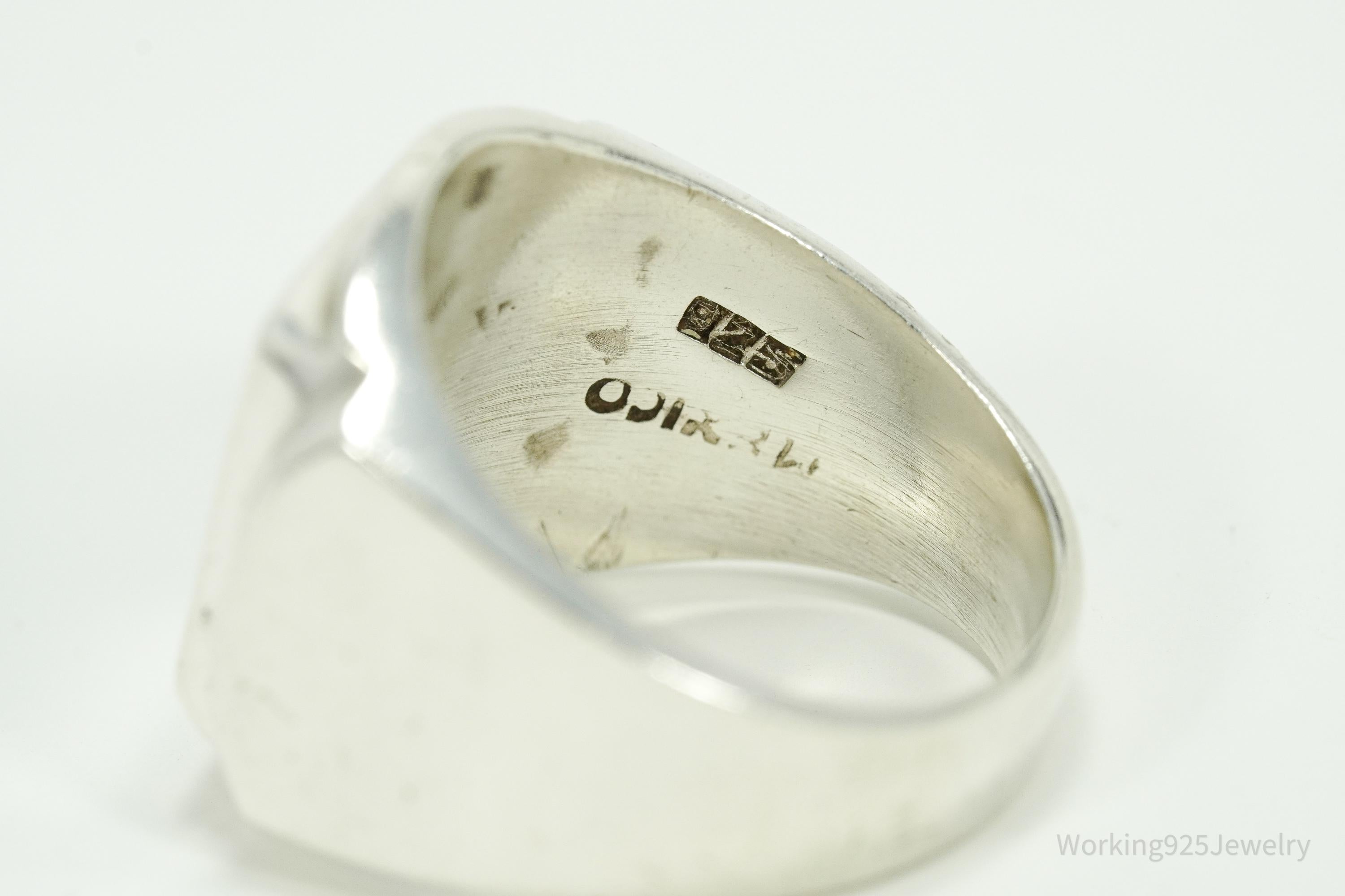 Vintage Heavy Mexico Modernist Style Sterling Silver Ring Size 8