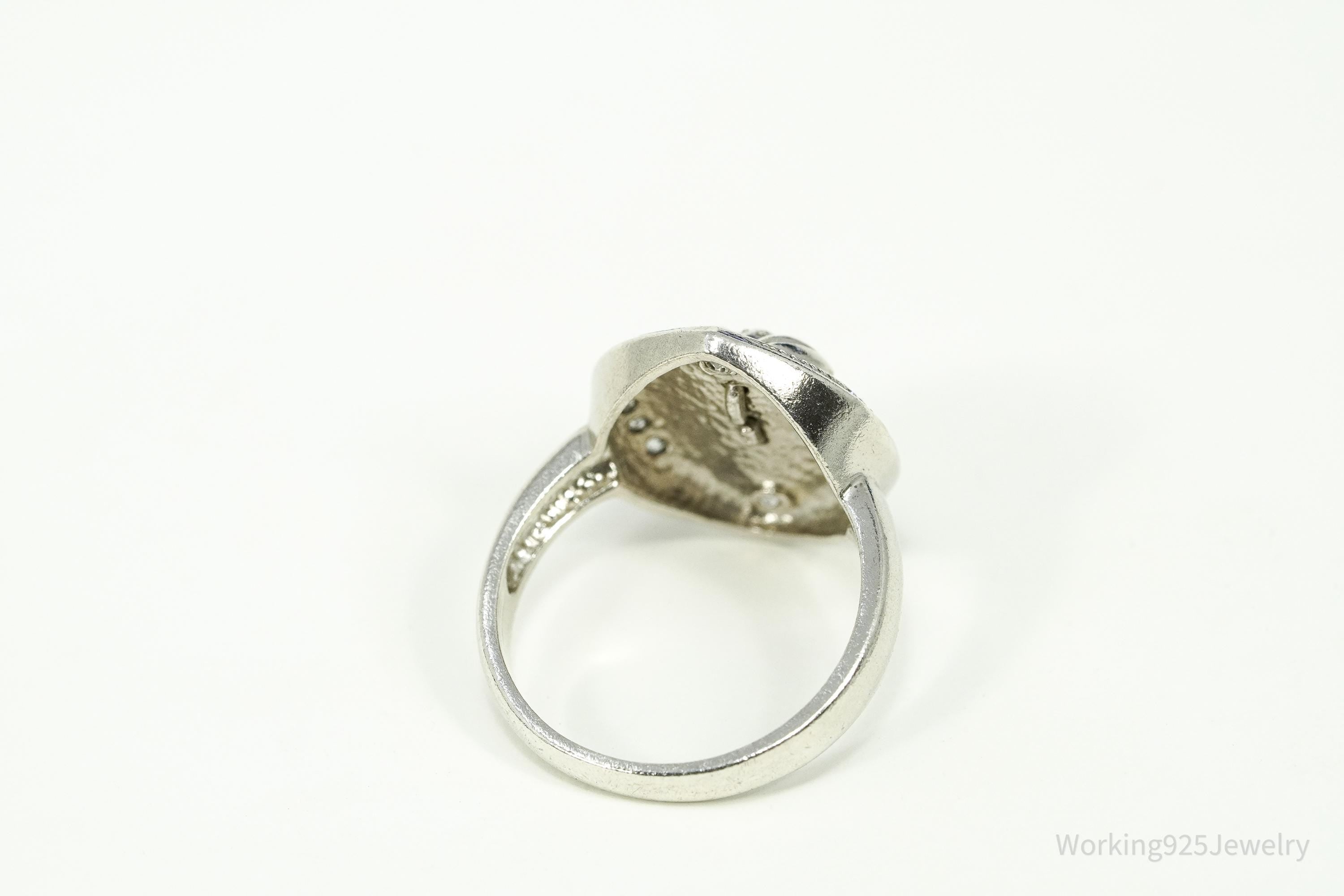 Vintage Frog Cubic Zirconia Sterling Silver Ring - Size 8.25