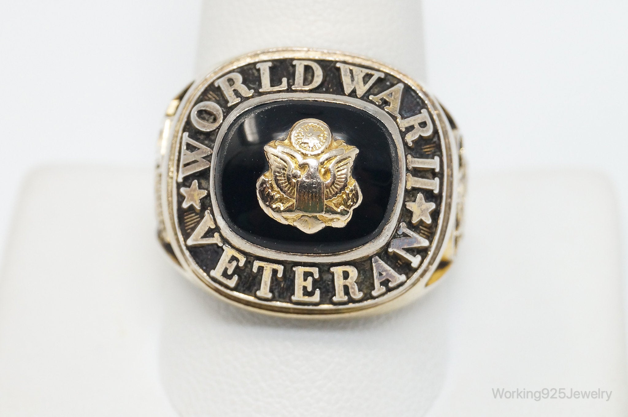 Vintage United States WWII Vet Gold Wash Sterling Silver Ring - Size 10.75