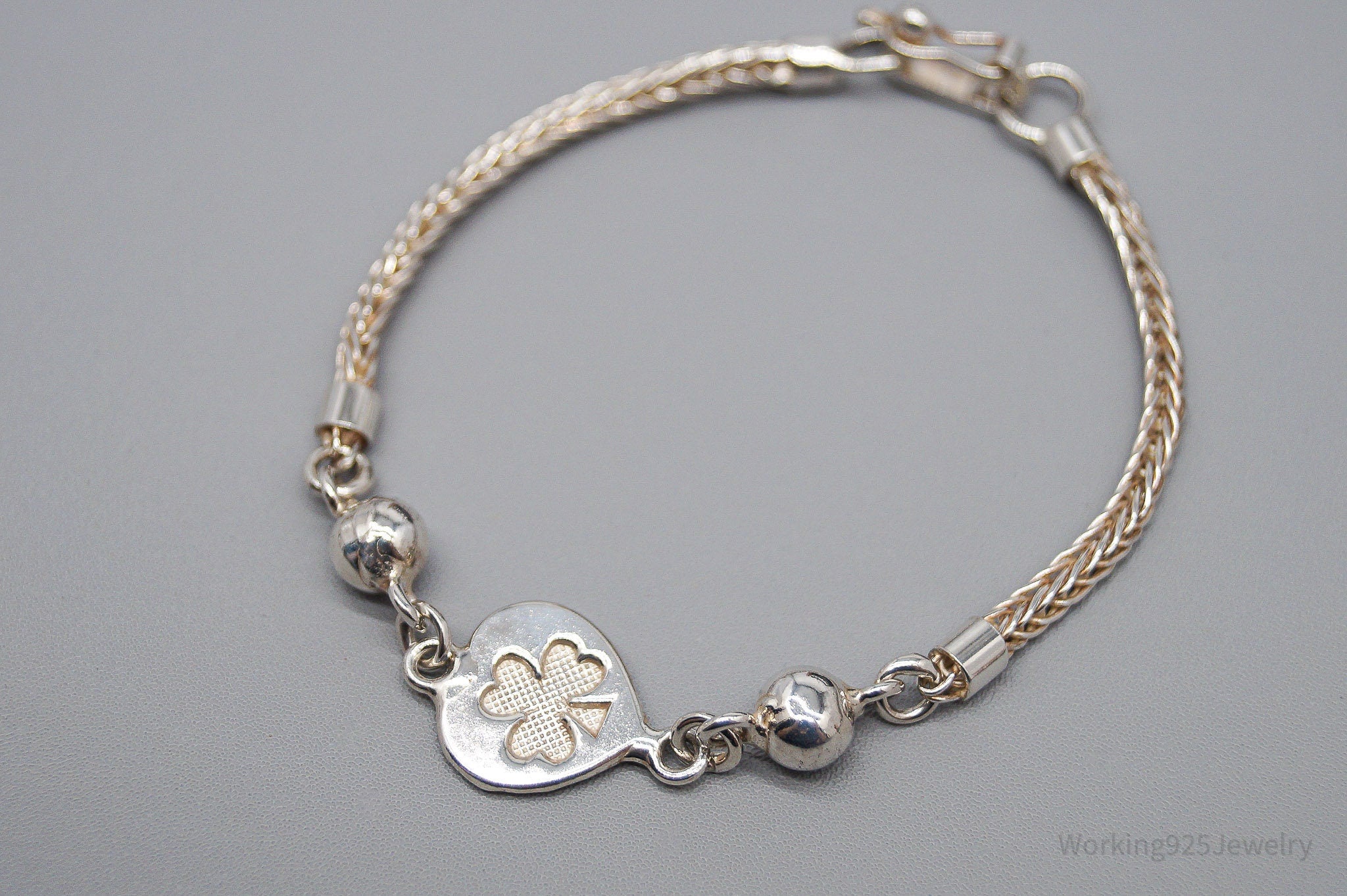 Vintage Three Leaf Clover 950 Silver Bracelet 7.25"