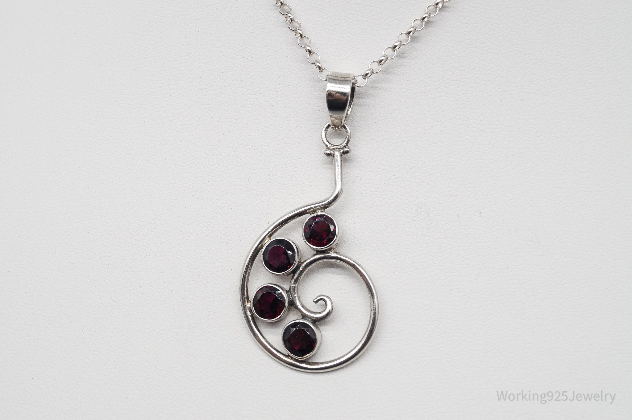 Vintage Rhodolite Garnet Sterling Silver Necklace - 18"