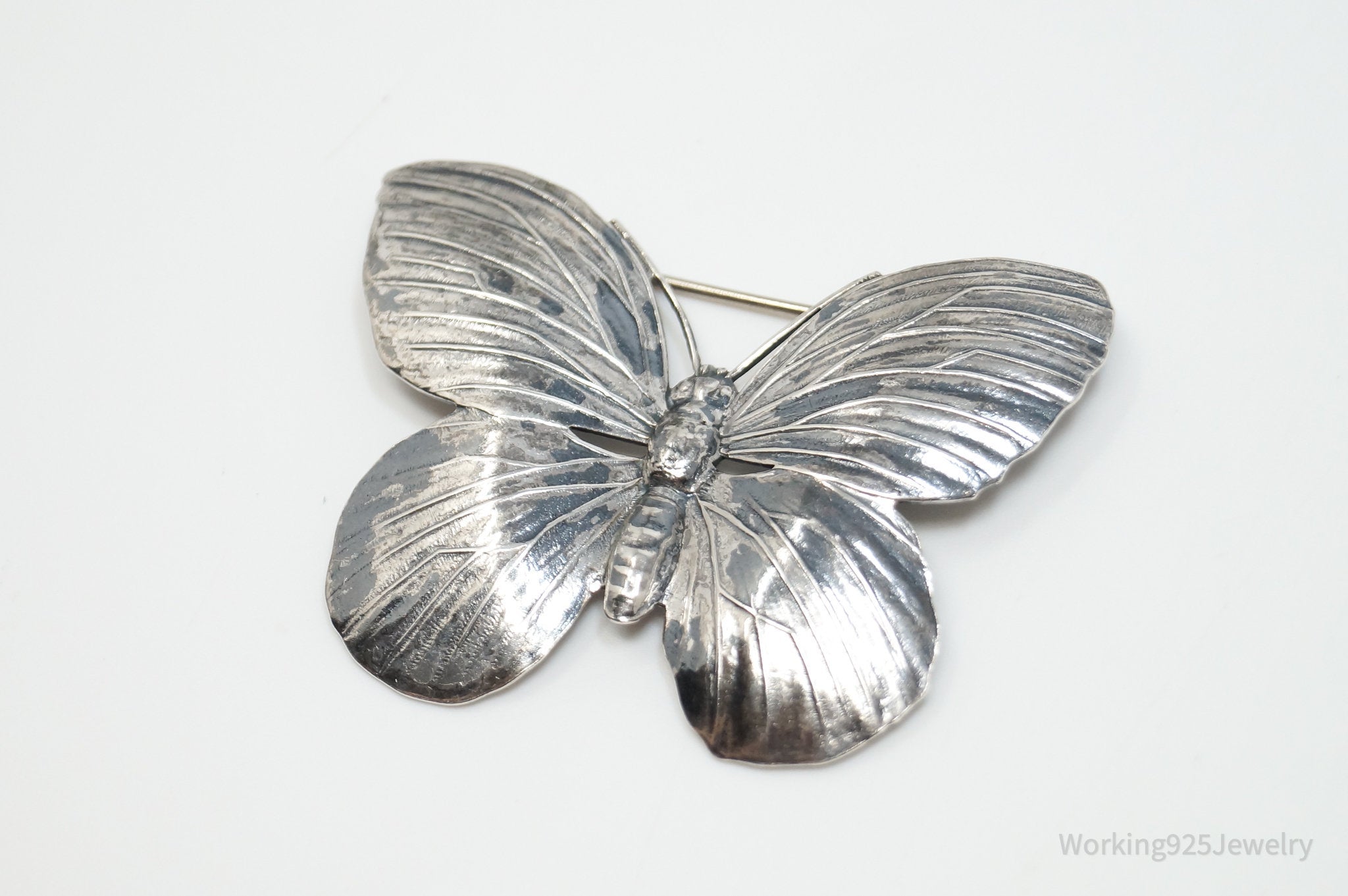 Vintage Designer JewelArt Large Butterfly Sterling Silver Brooch Pin