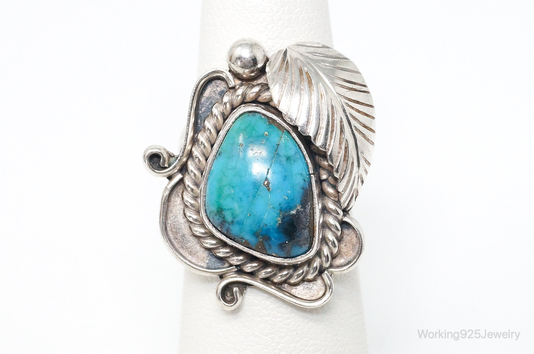 VTG Handmade Native American Lee Turquoise Sterling Silver Ring - SZ 4.75