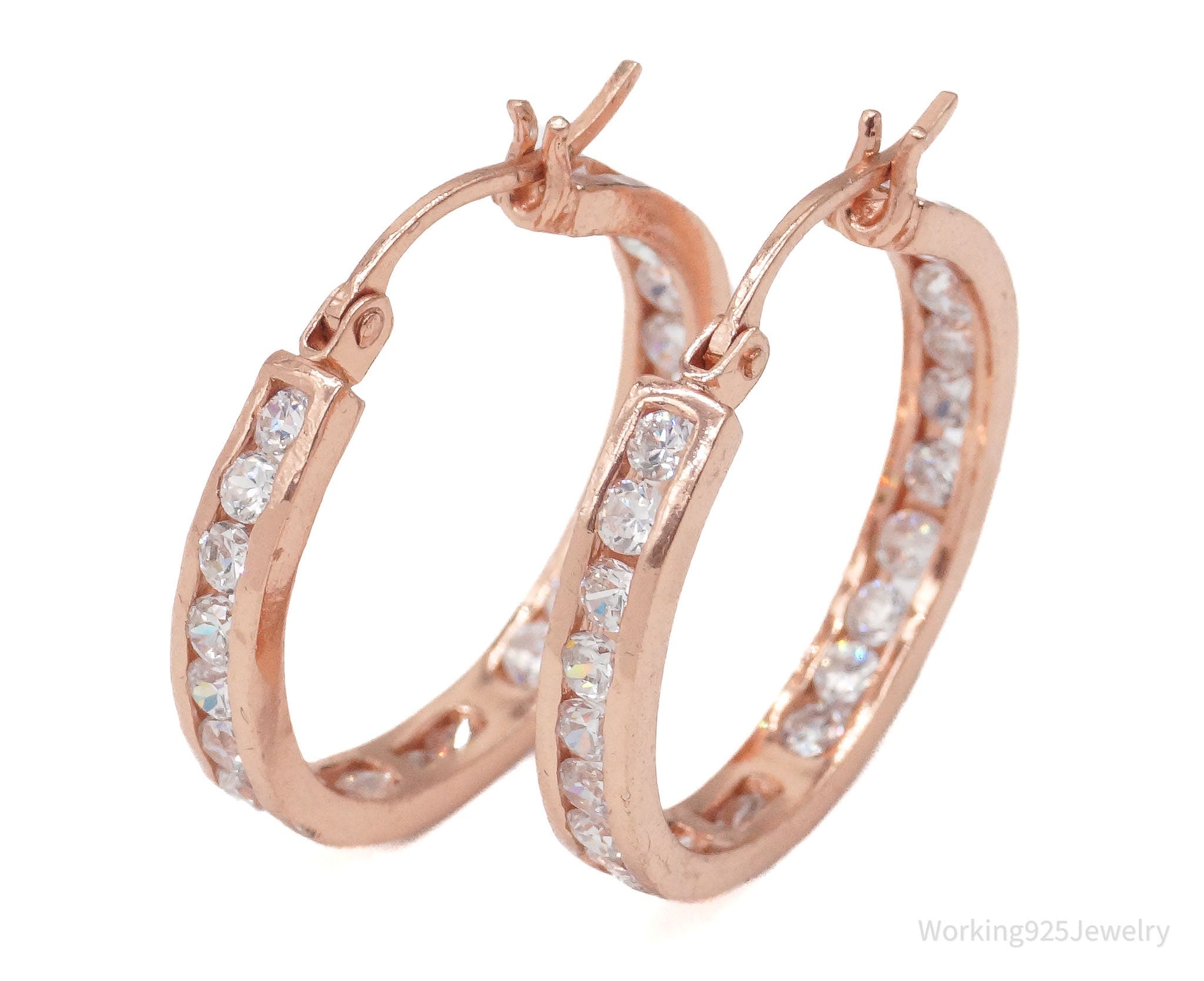 VTG Designer FAS Cubic Zirconia Rose Gold Vermeil Sterling Silver Hoop Earrings