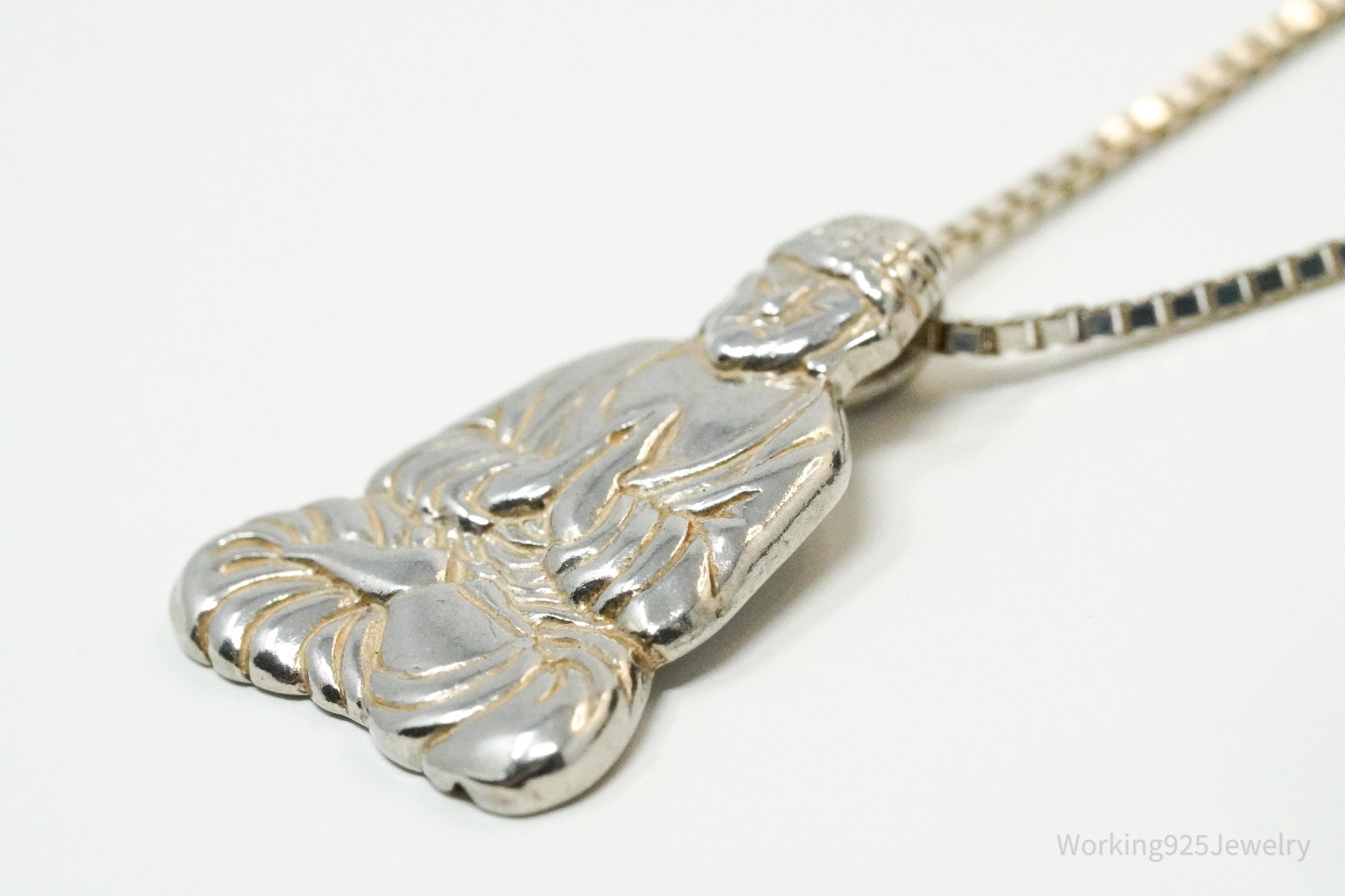 Vintage Buddha Sterling Silver Necklace 16"