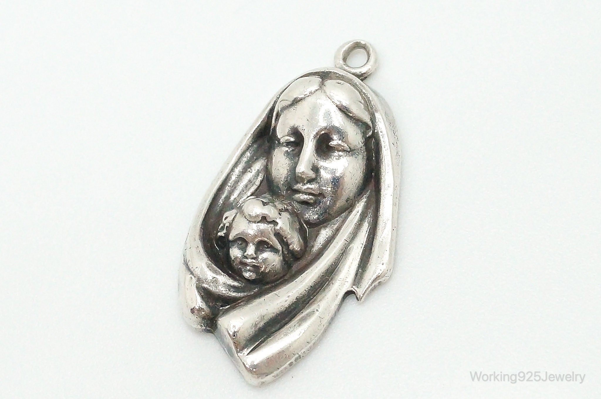 Vintage Mother Mary Baby Jesus Sterling Silver Pendant