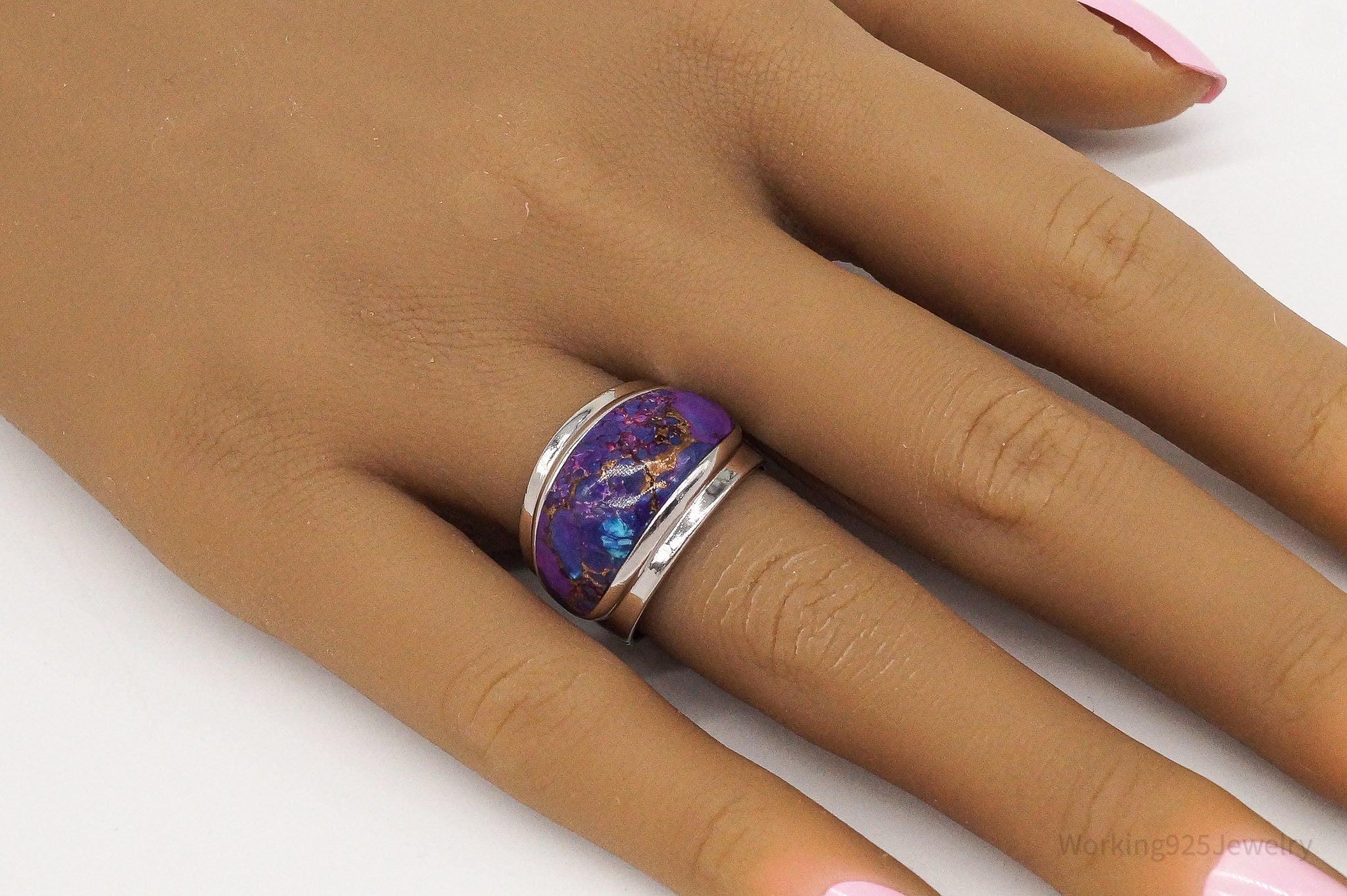 Vintage Purple Turquoise Sterling Silver Ring - Size 7.75