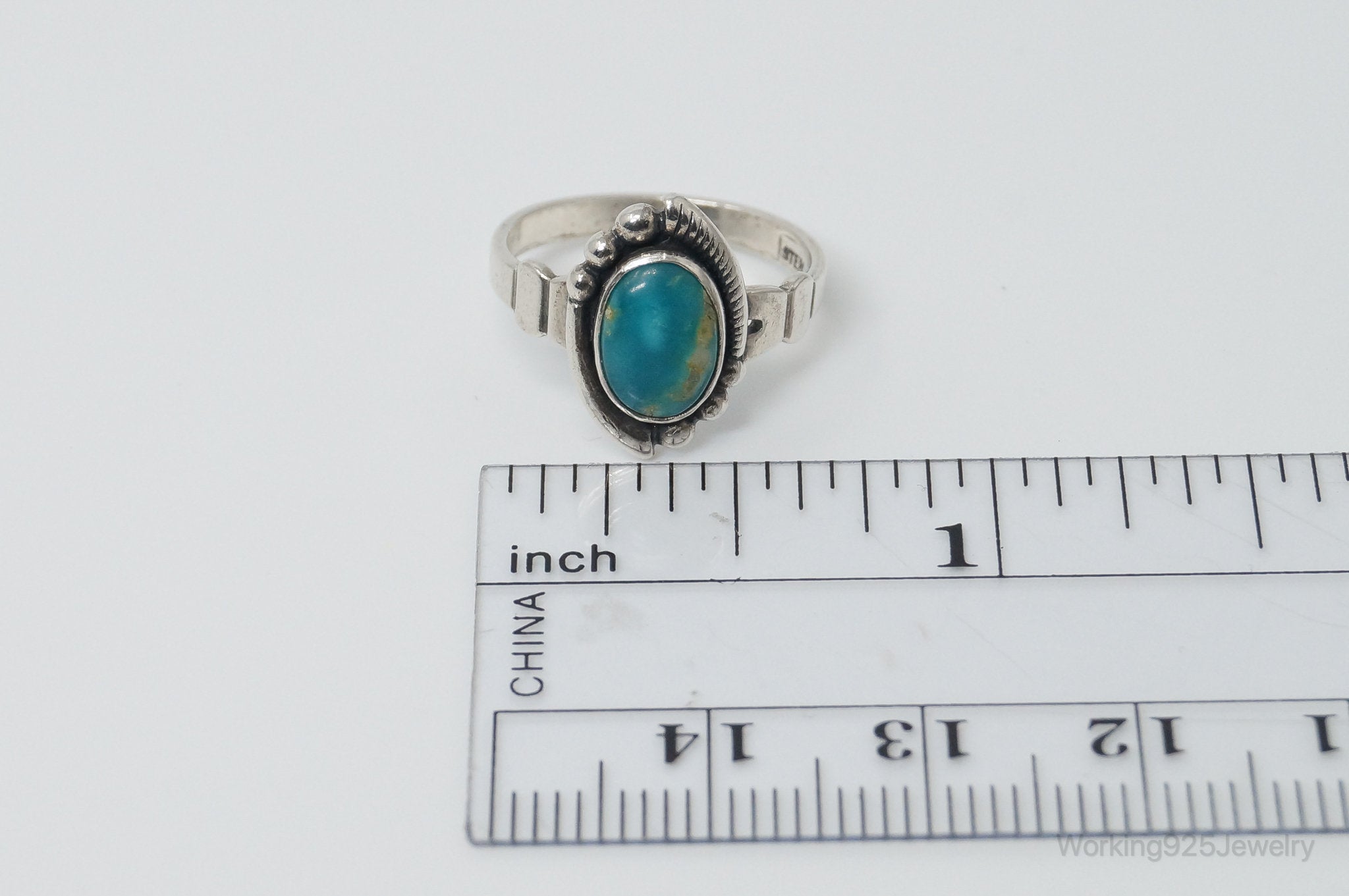 Vintage Native American Bell Trading Post Turquoise Sterling Silver Ring SZ 4.5