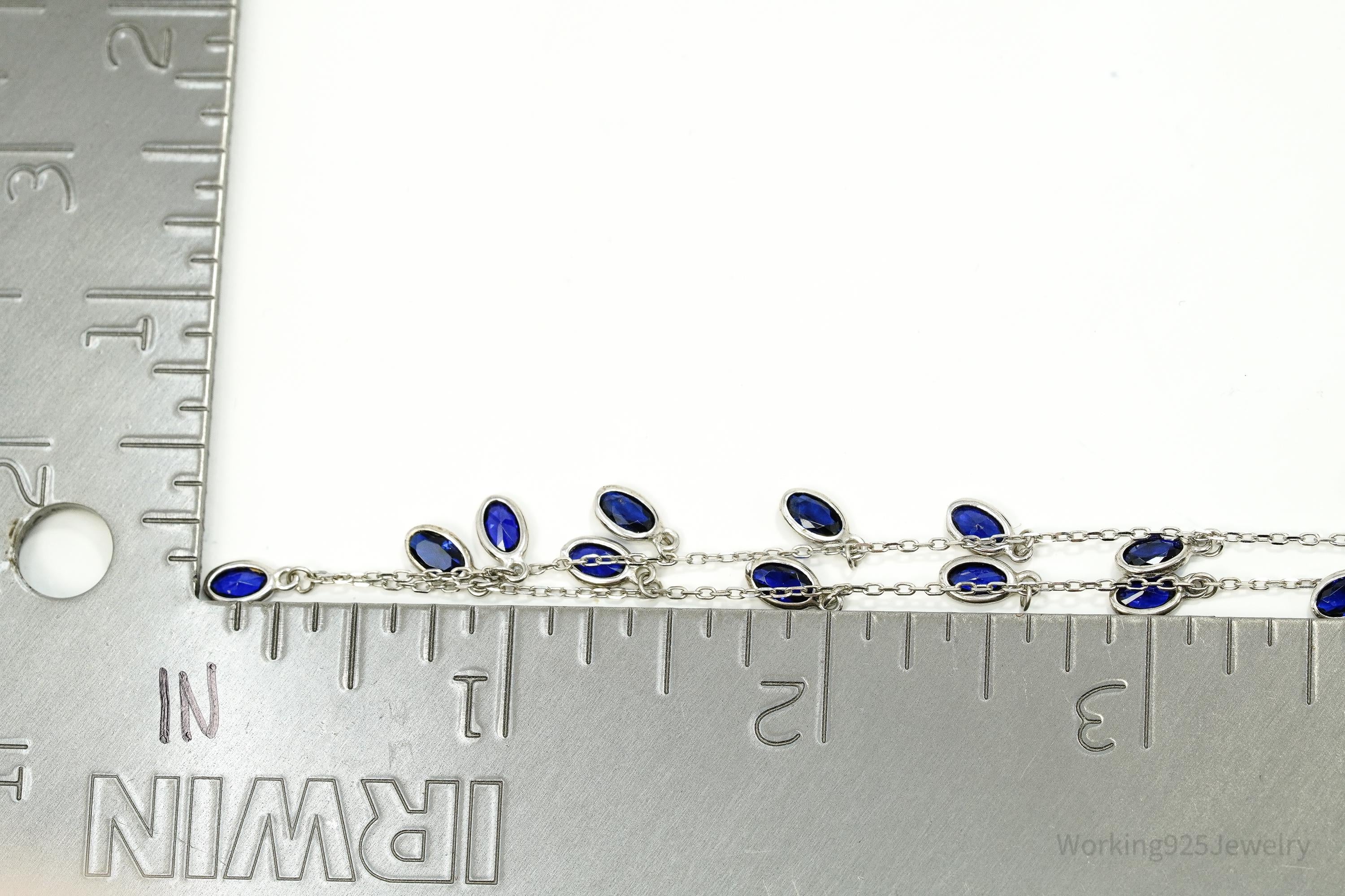 Vintage Blue Spinel Sterling Silver Necklace 18"
