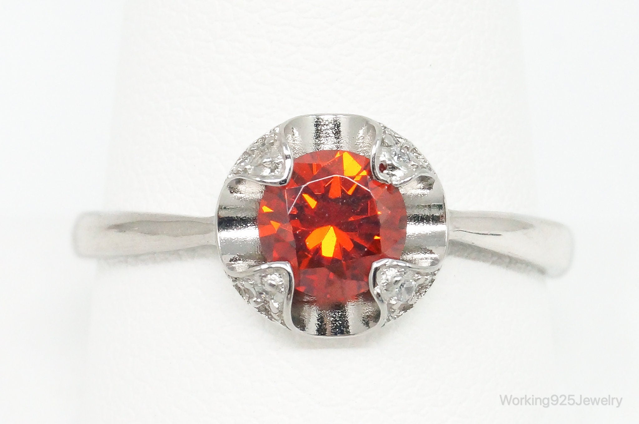 Vintage Orange Topaz Cubic Zirconia Sterling Silver Ring - Size 10.75