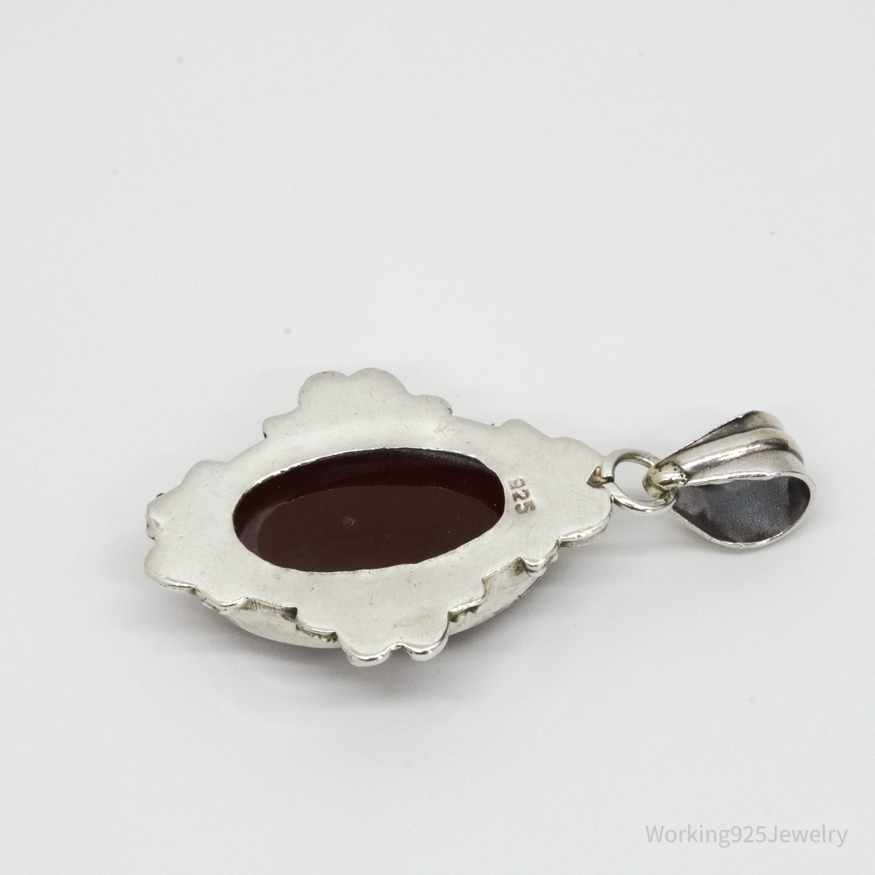 Vintage Large Carnelian Sterling Silver Necklace Pendant