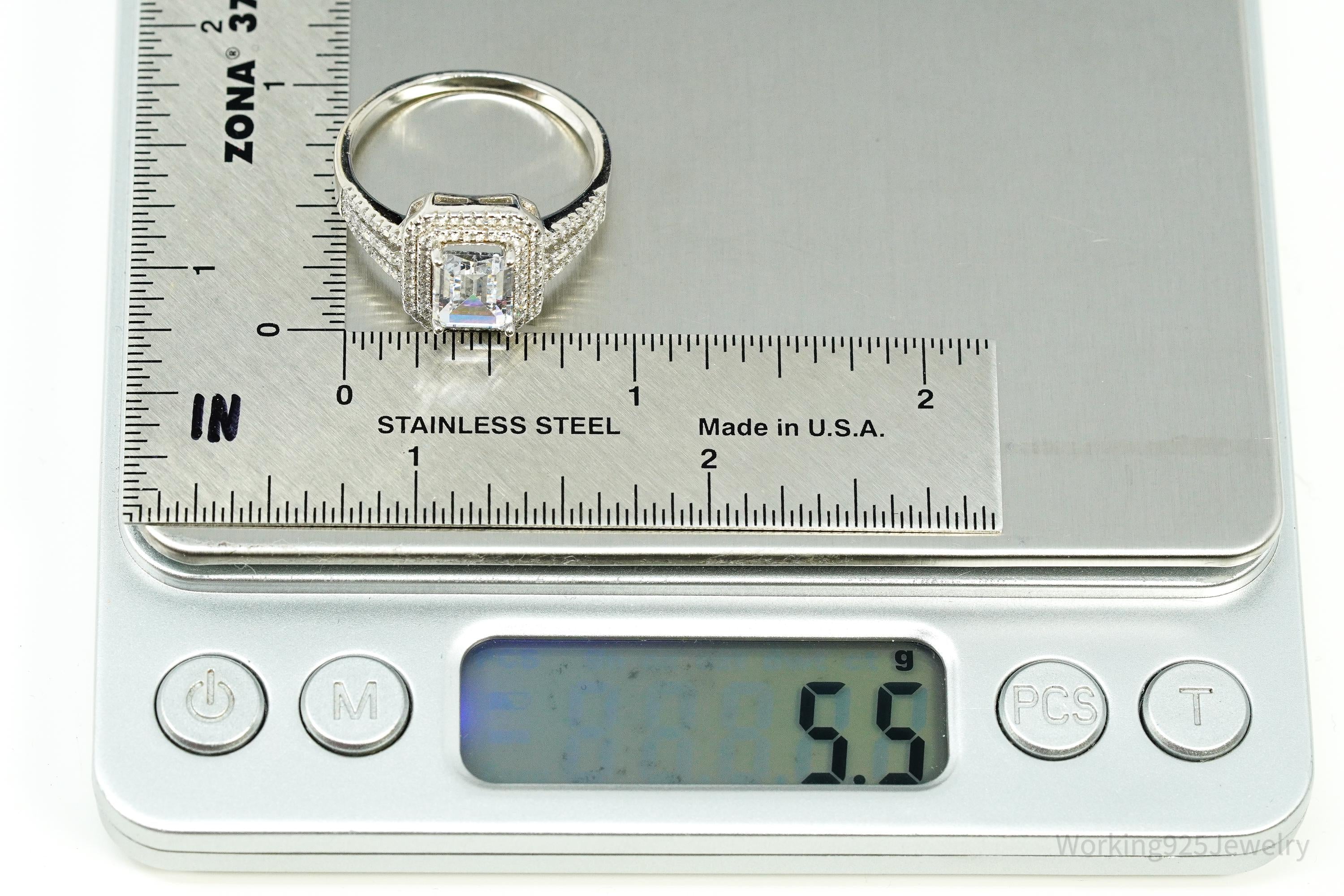 Vintage Cubic Zirconia Sterling Silver Ring Size 12.25