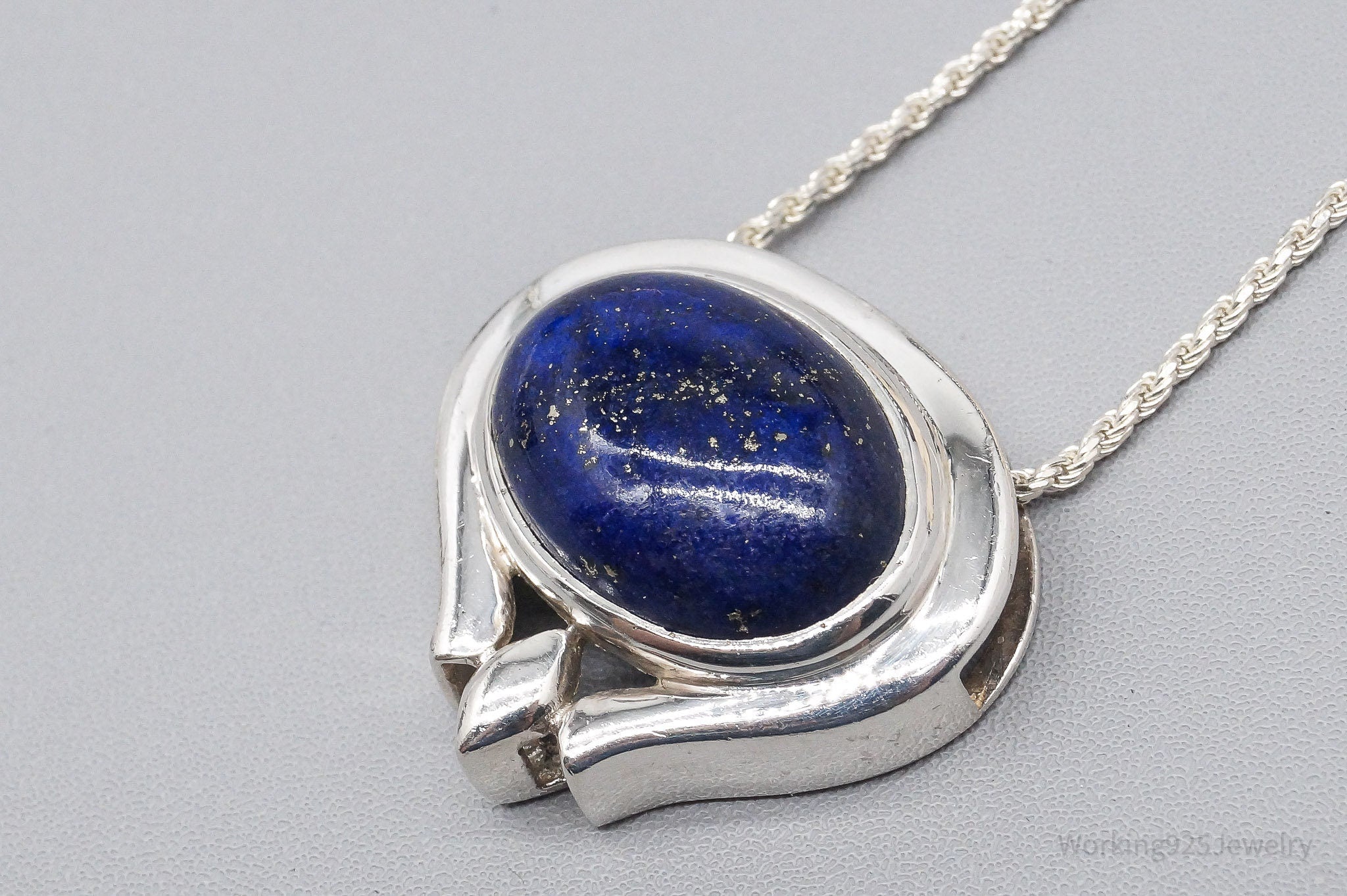 Vintage Large Lapis Lazuli Sterling Silver Necklace 32"